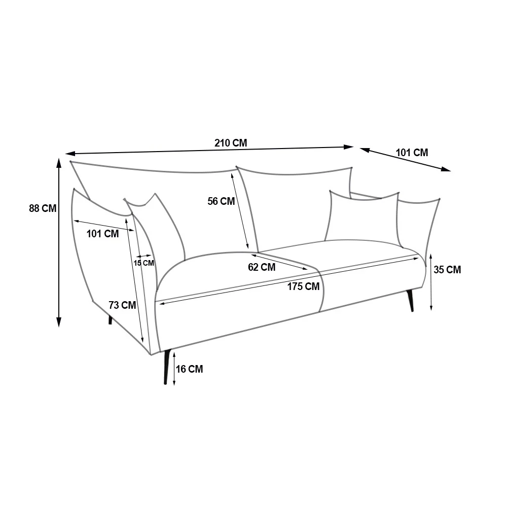 Canapé 3 places en tissu, 212x100xH90CM - ALEXIA - Image 31