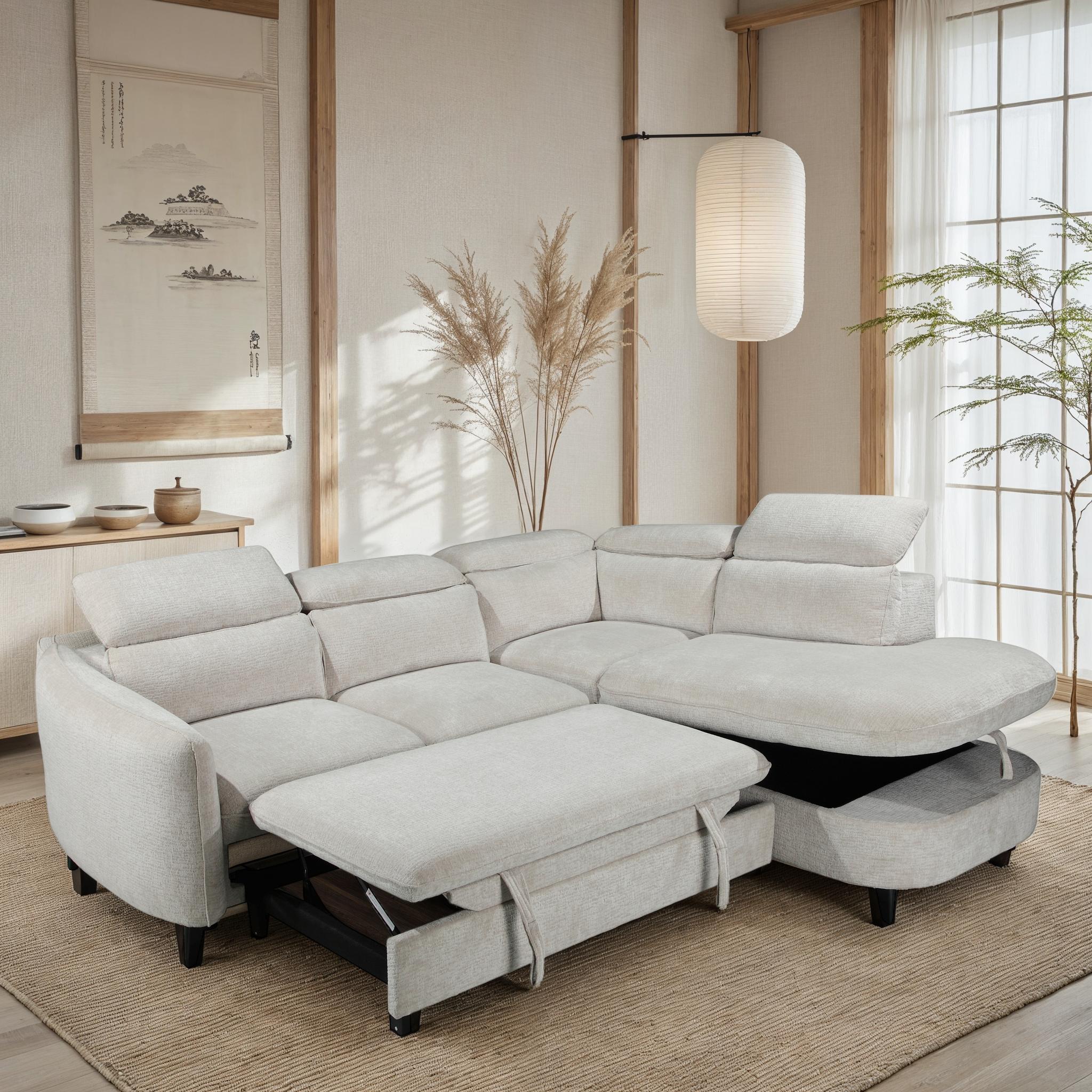 Canapé d'angle en tissu anti tache avec coffre, 249x211xH80CM - RUBY - Image 10