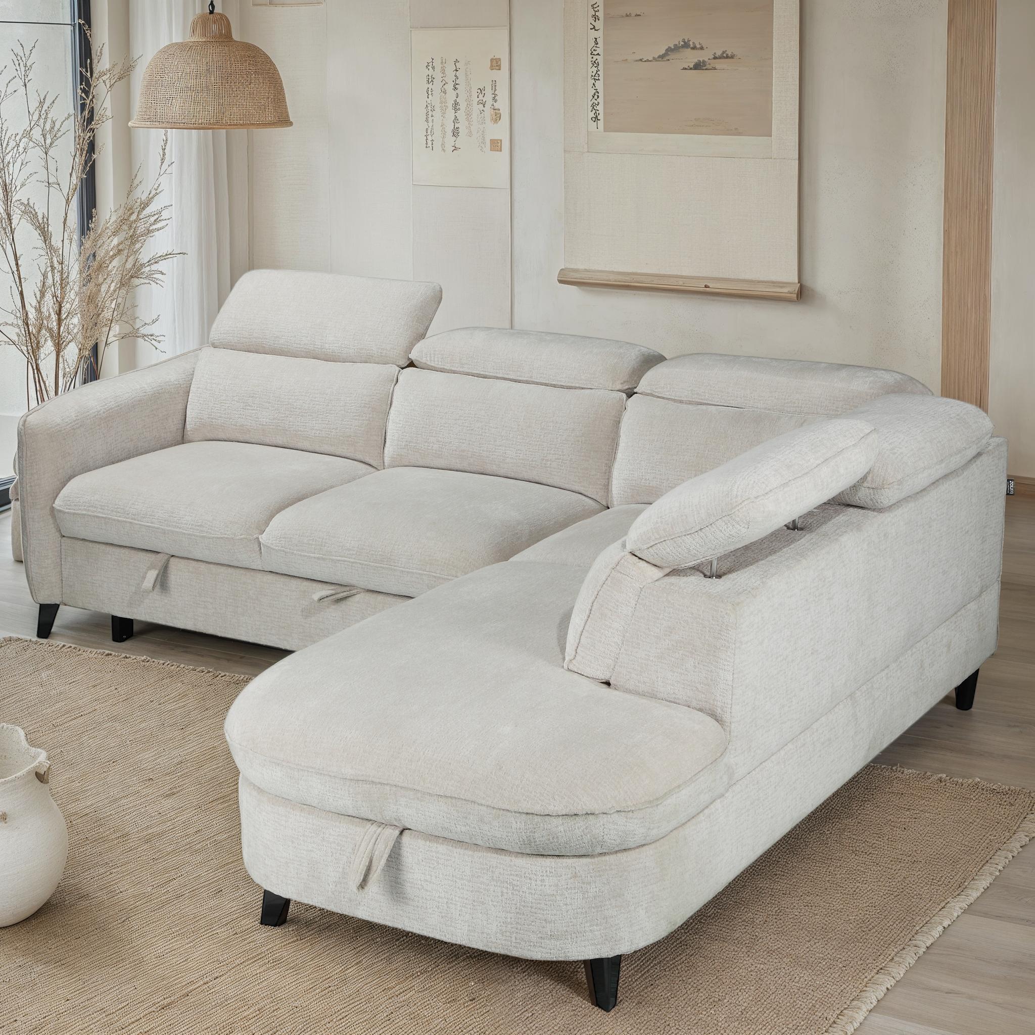 Canapé d'angle en tissu anti tache avec coffre, 249x211xH80CM - RUBY - Image 12