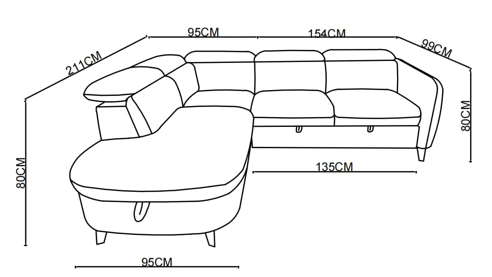 Canapé d'angle en tissu anti tache avec coffre, 249x211xH80CM - RUBY - Image 13