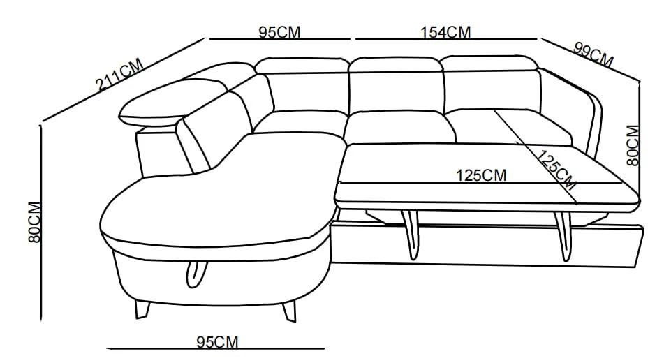 Canapé d'angle en tissu anti tache avec coffre, 249x211xH80CM - RUBY - Image 14