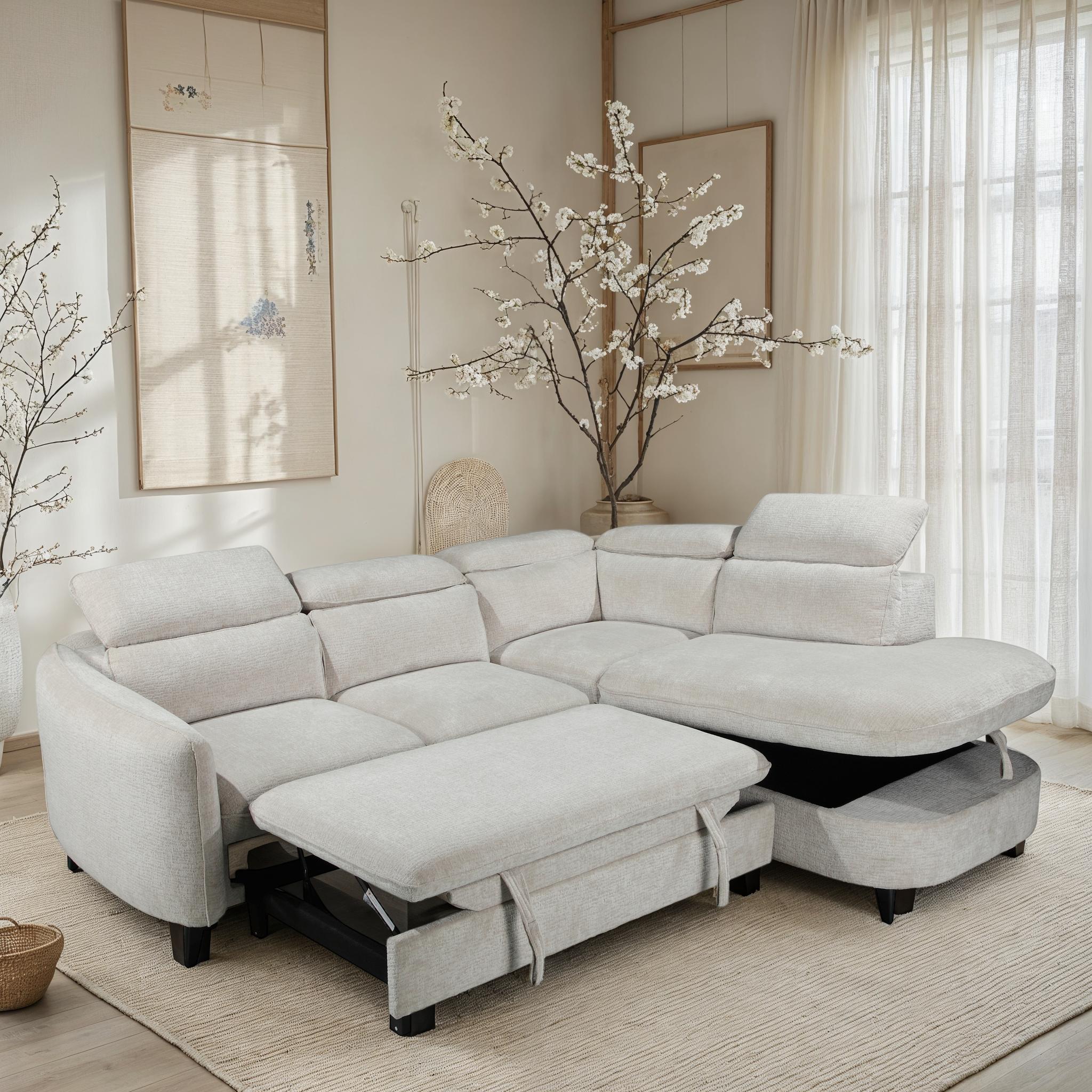 Canapé d'angle en tissu anti tache avec coffre, 249x211xH80CM - RUBY - Image 3