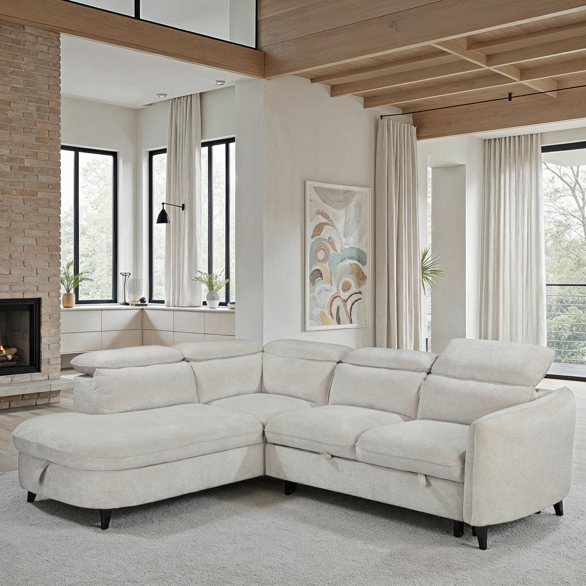 Canapé d'angle en tissu anti tache avec coffre, 249x211xH80CM - RUBY - Image 4