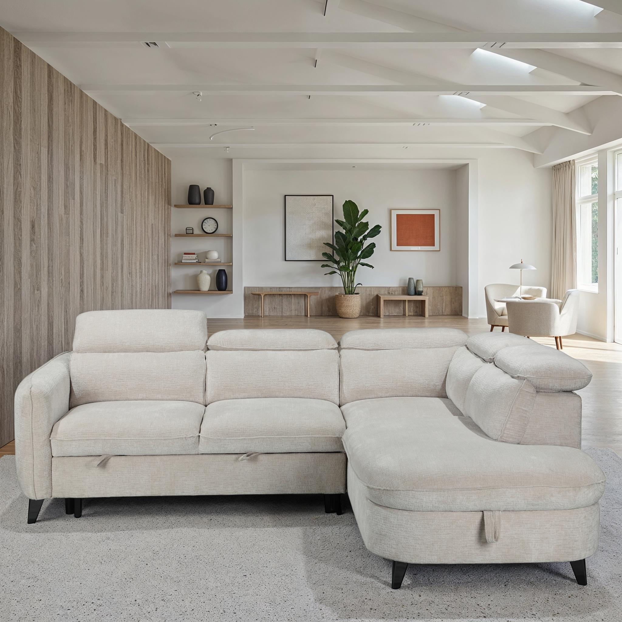 Canapé d'angle en tissu anti tache avec coffre, 249x211xH80CM - RUBY - Image 7