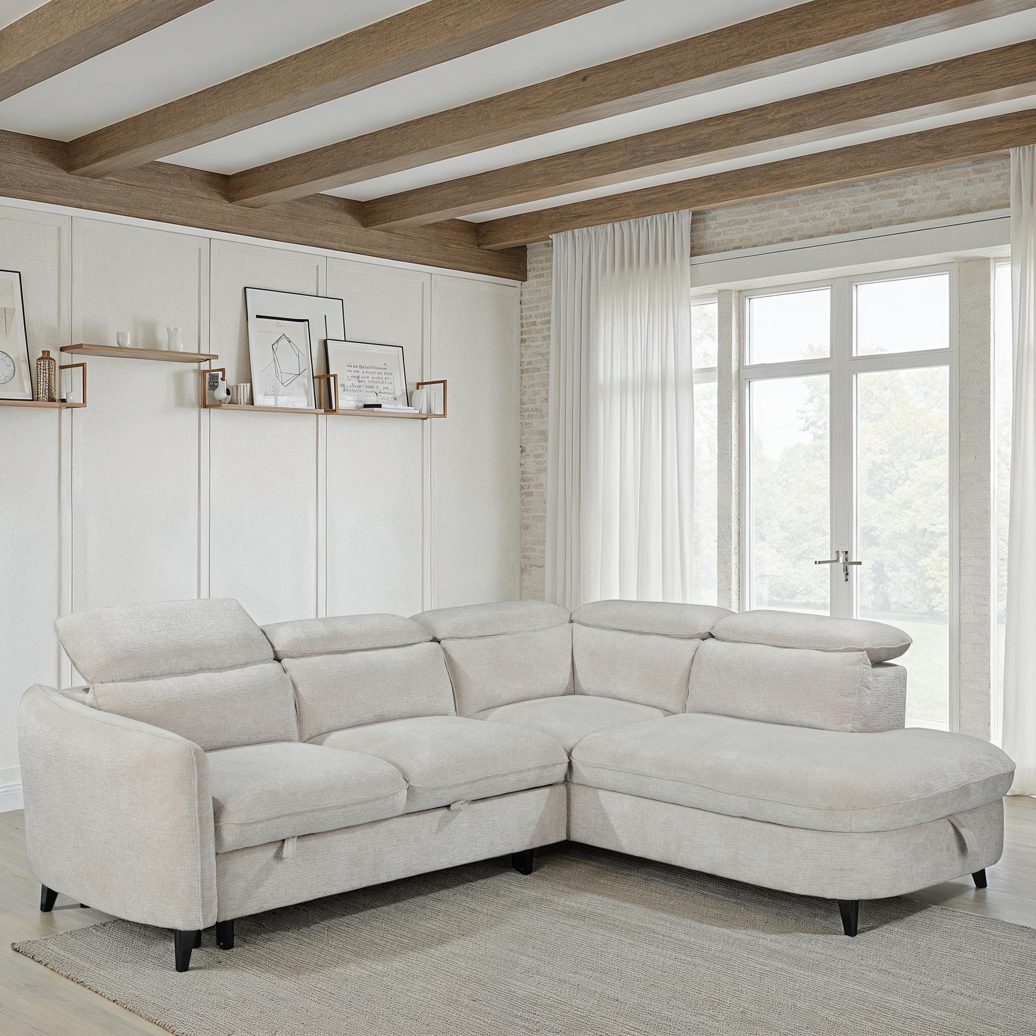 Canapé d'angle en tissu anti tache avec coffre, 249x211xH80CM - RUBY - Image 8