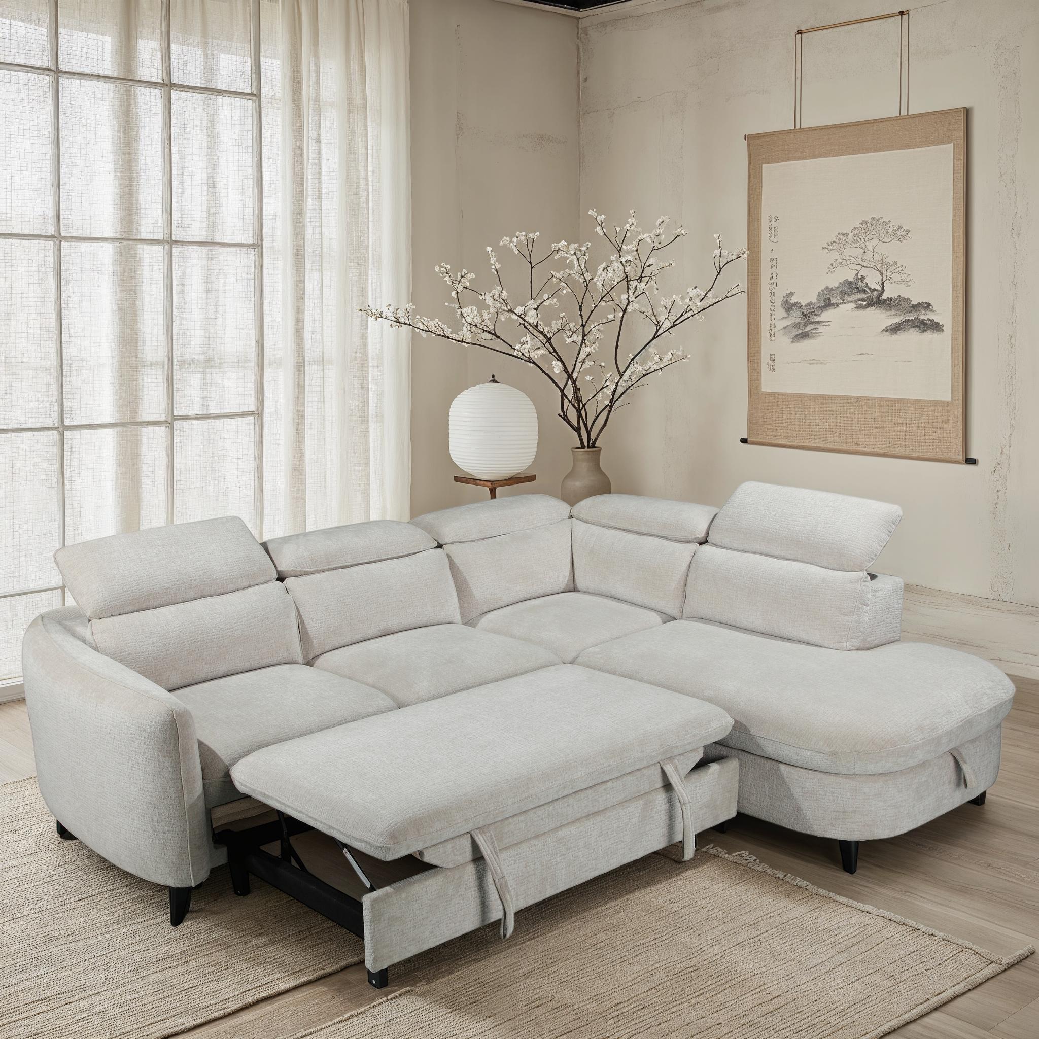 Canapé d'angle en tissu anti tache avec coffre, 249x211xH80CM - RUBY - Image 9