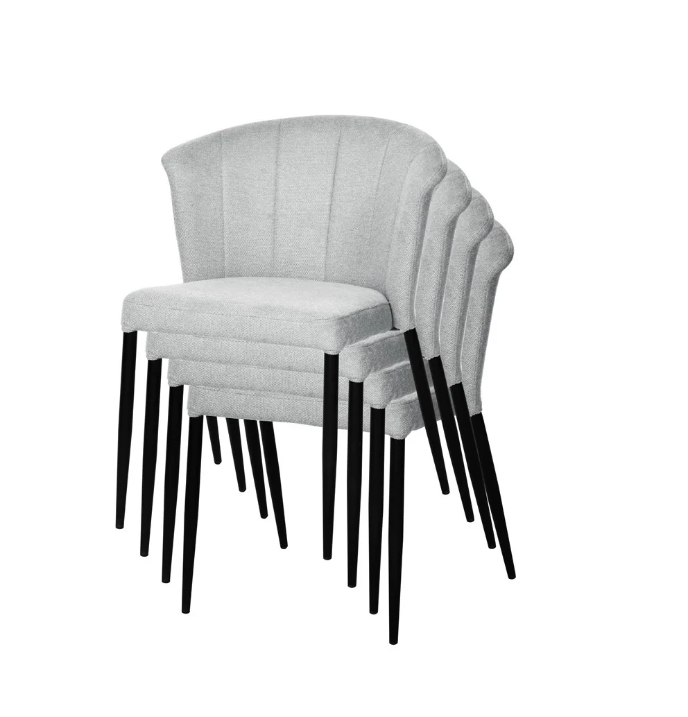 Chaise Nils tissu prémium chiné doux et métal noir- empilable - Image 32