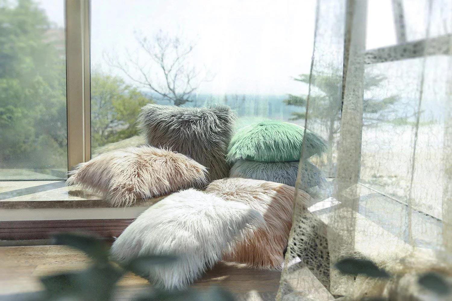 Coussin fourrure uni à poils longs, 45x45CM - SHAGGY - Image 14