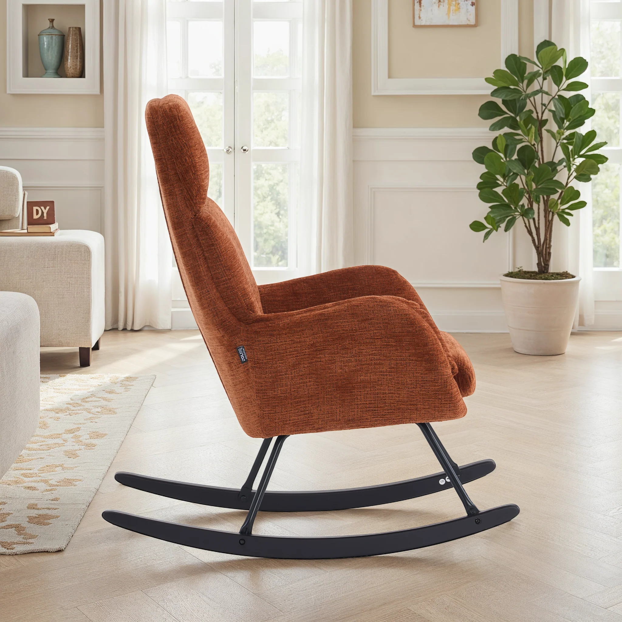 Fauteuil à bascule en tissu anti tache, 63,5x97xH108CM - PAULA - Image 12