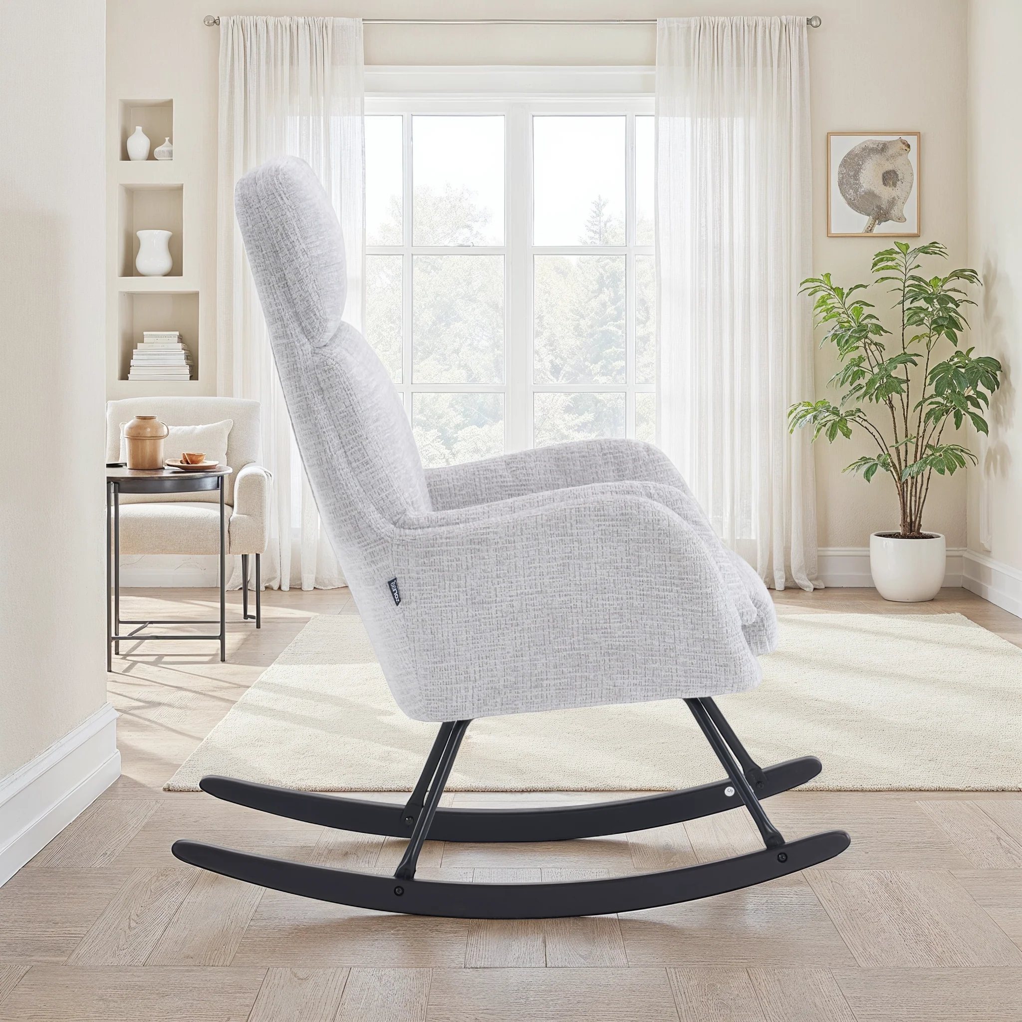 Fauteuil à bascule en tissu anti tache, 63,5x97xH108CM - PAULA - Image 8