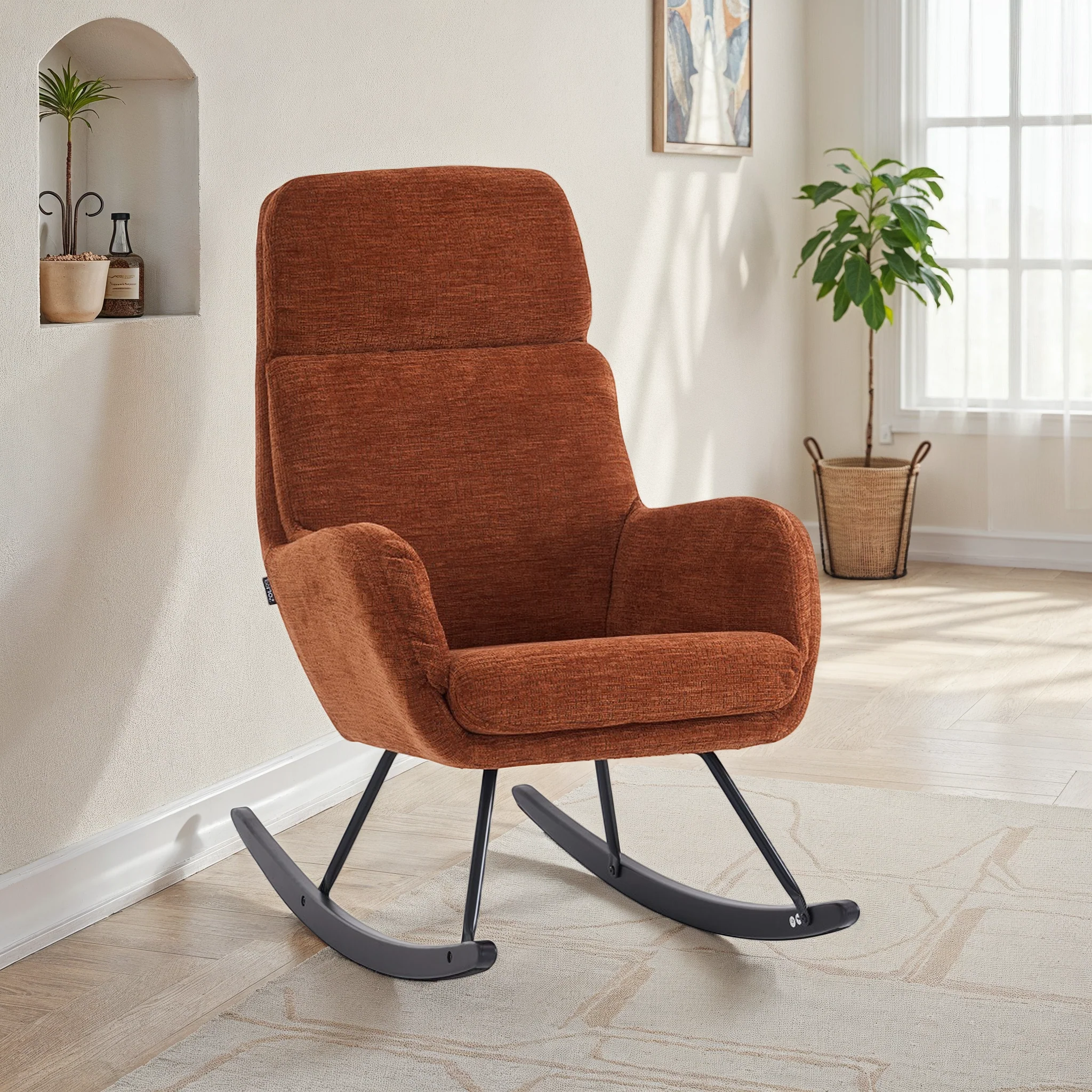 Fauteuil à bascule en tissu anti tache, 63,5x97xH108CM - PAULA - Image 9