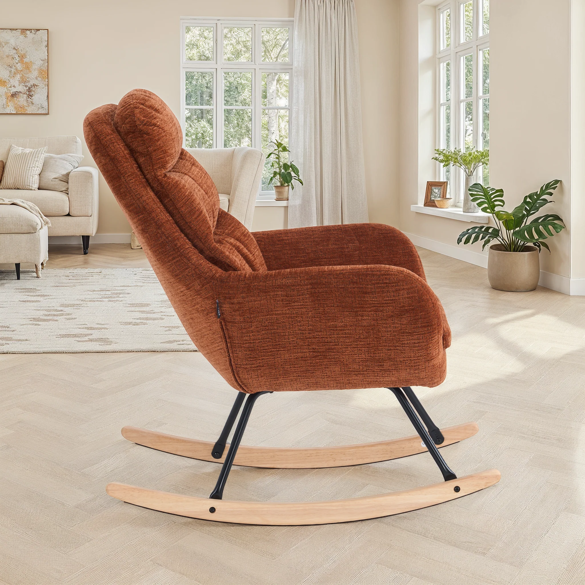 Fauteuil à bascule en tissu anti tache, 76x94xH95CM - OLGA - Image 8