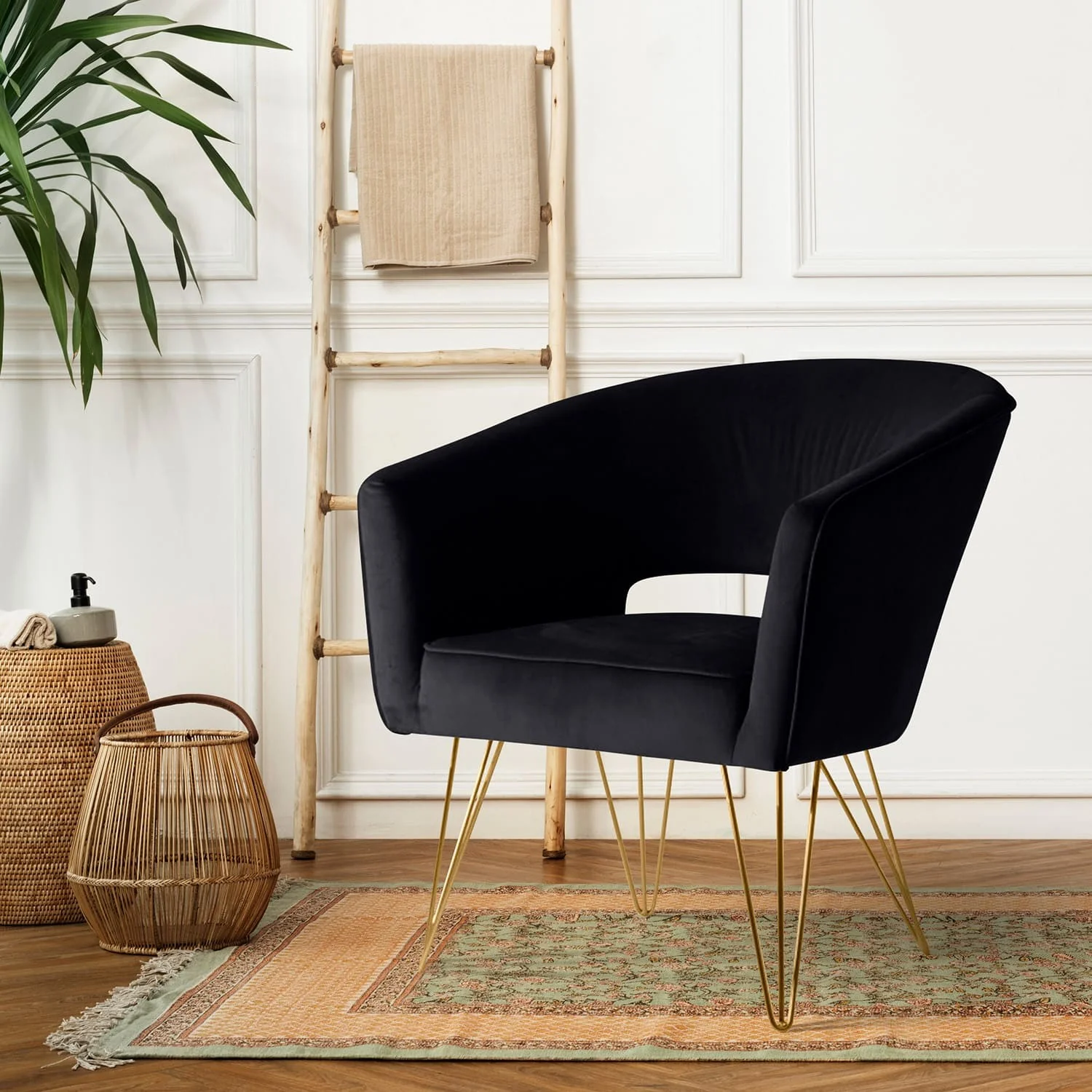 Fauteuil d'appoint en velours anti tache pieds dorés-Mazio - Image 80