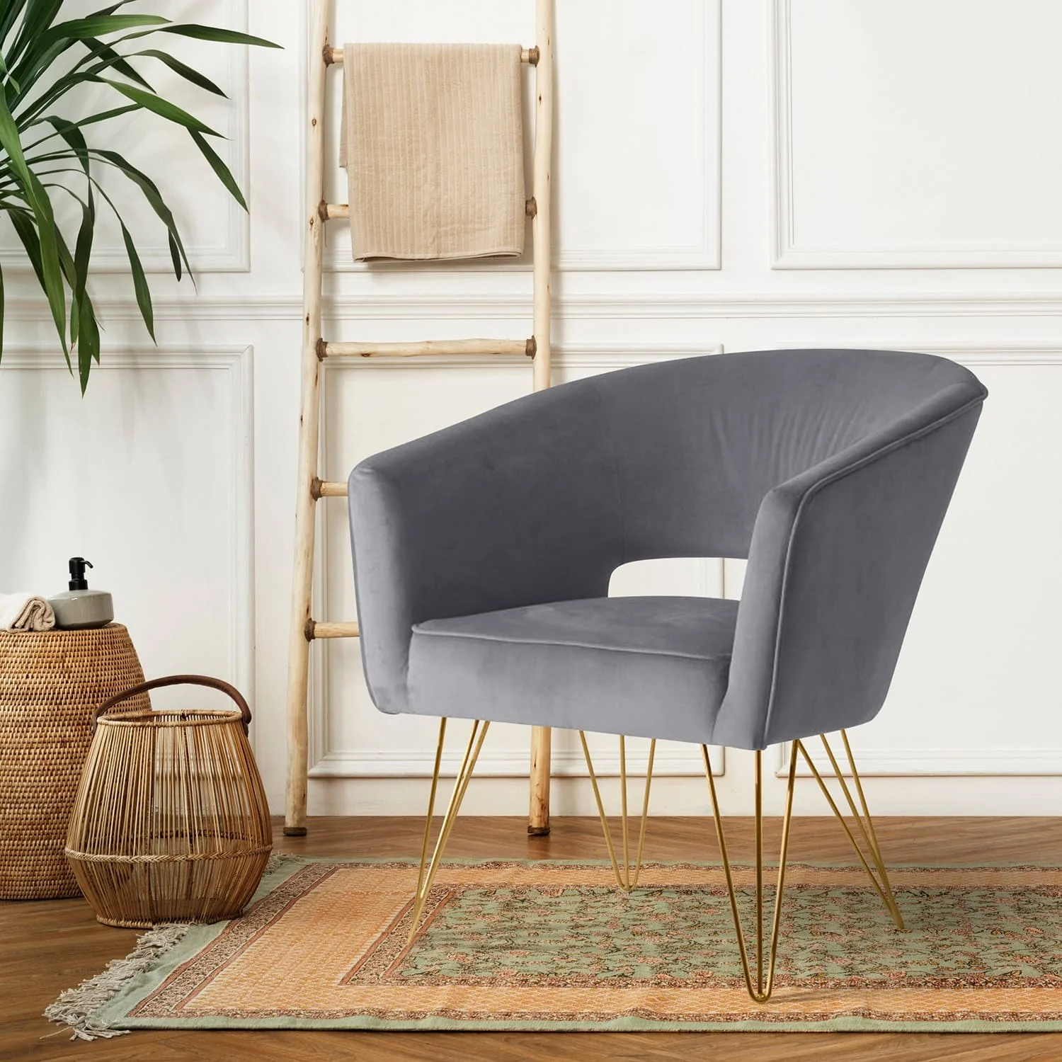 Fauteuil d'appoint en velours anti tache pieds dorés-Mazio - Image 81