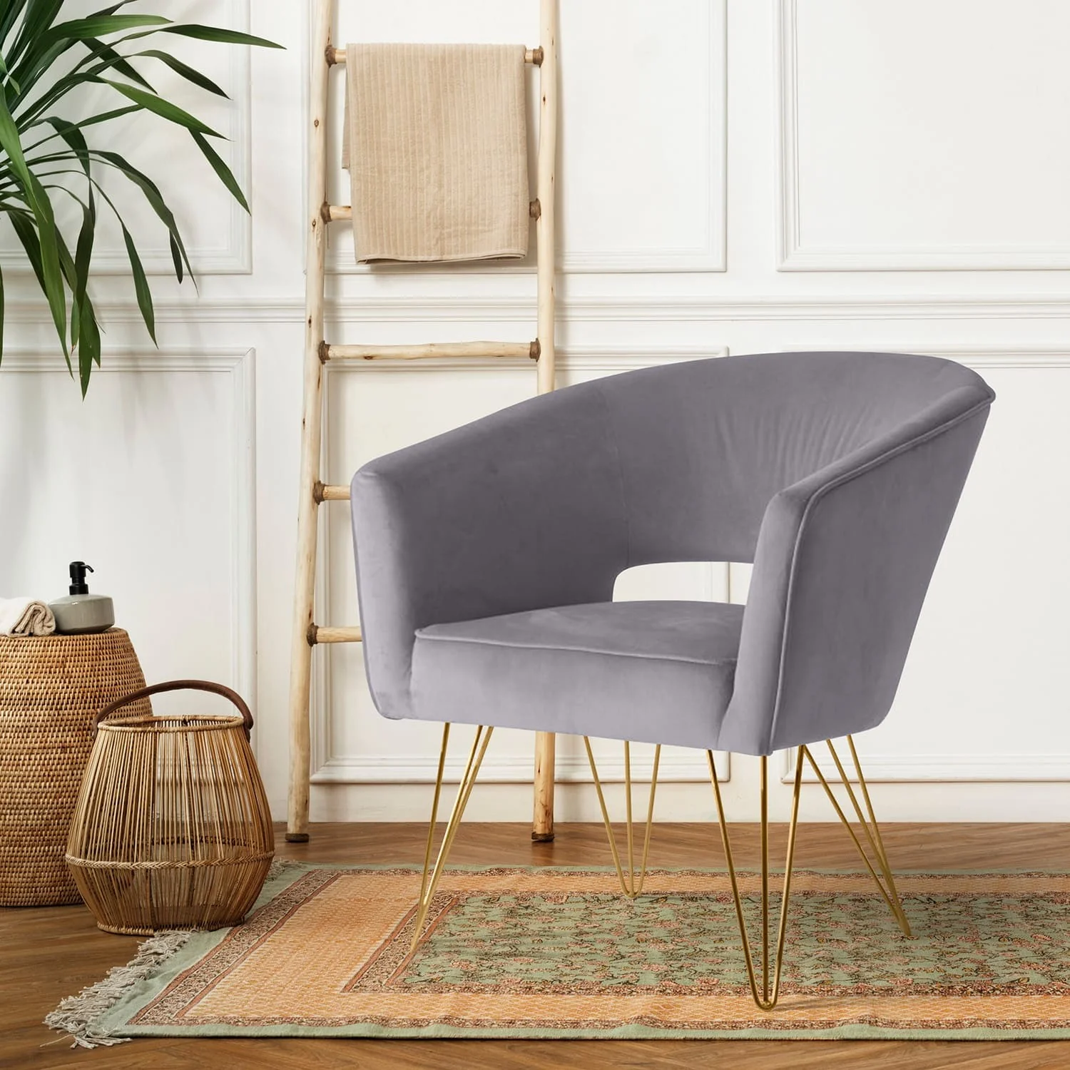 Fauteuil d'appoint en velours anti tache pieds dorés-Mazio - Image 83