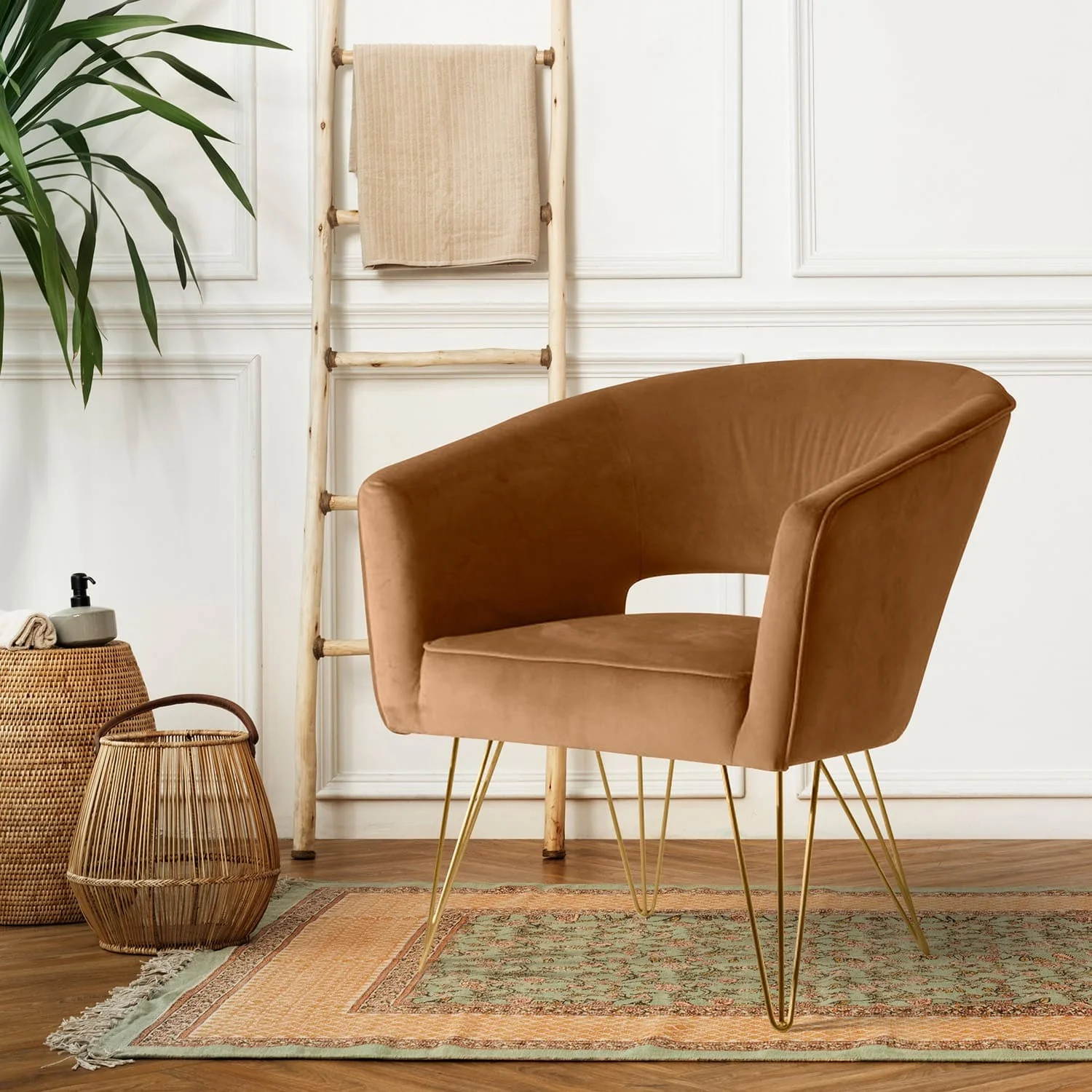 Fauteuil d'appoint en velours anti tache pieds dorés-Mazio - Image 84