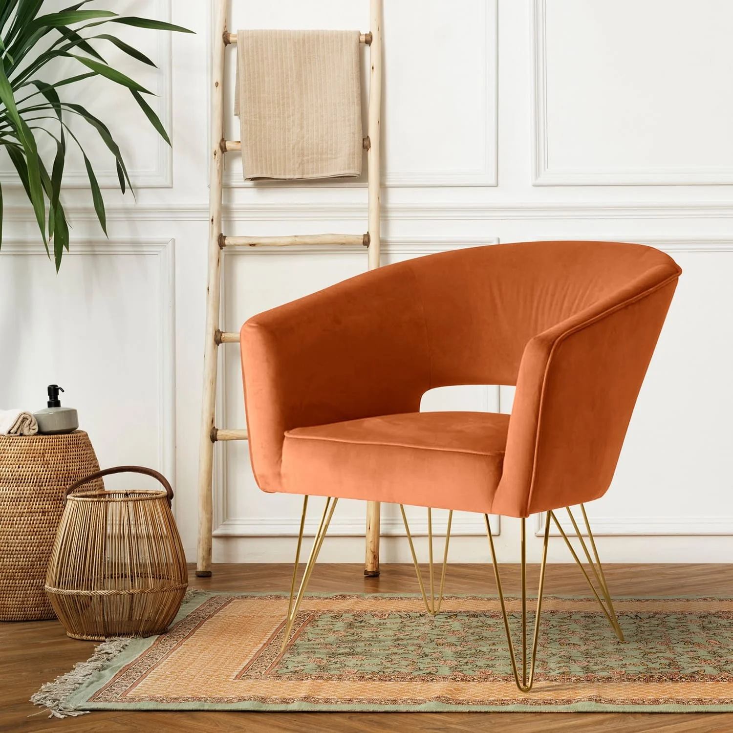 Fauteuil d'appoint en velours anti tache pieds dorés-Mazio - Image 85