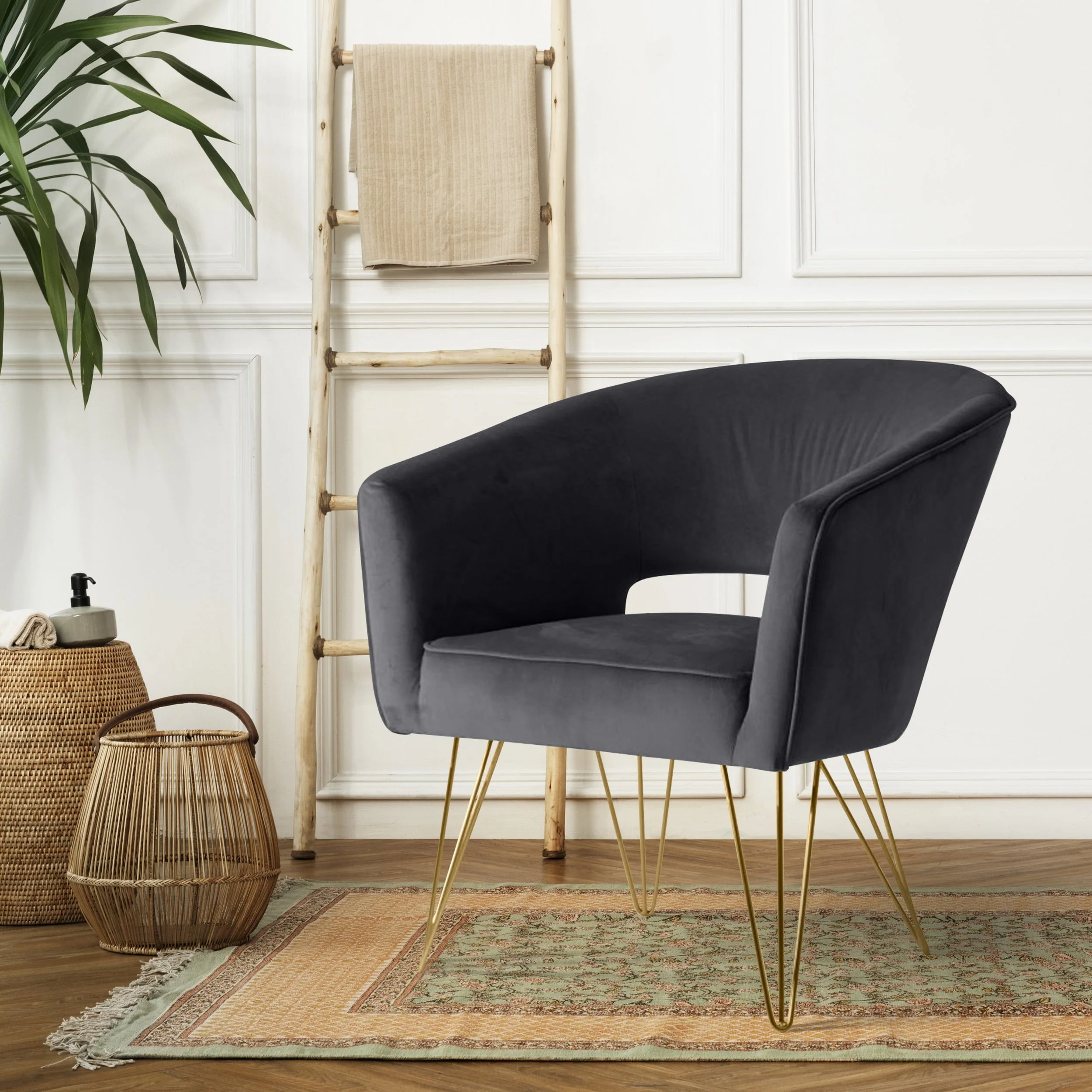 Fauteuil d'appoint en velours anti tache pieds dorés-Mazio - Image 88