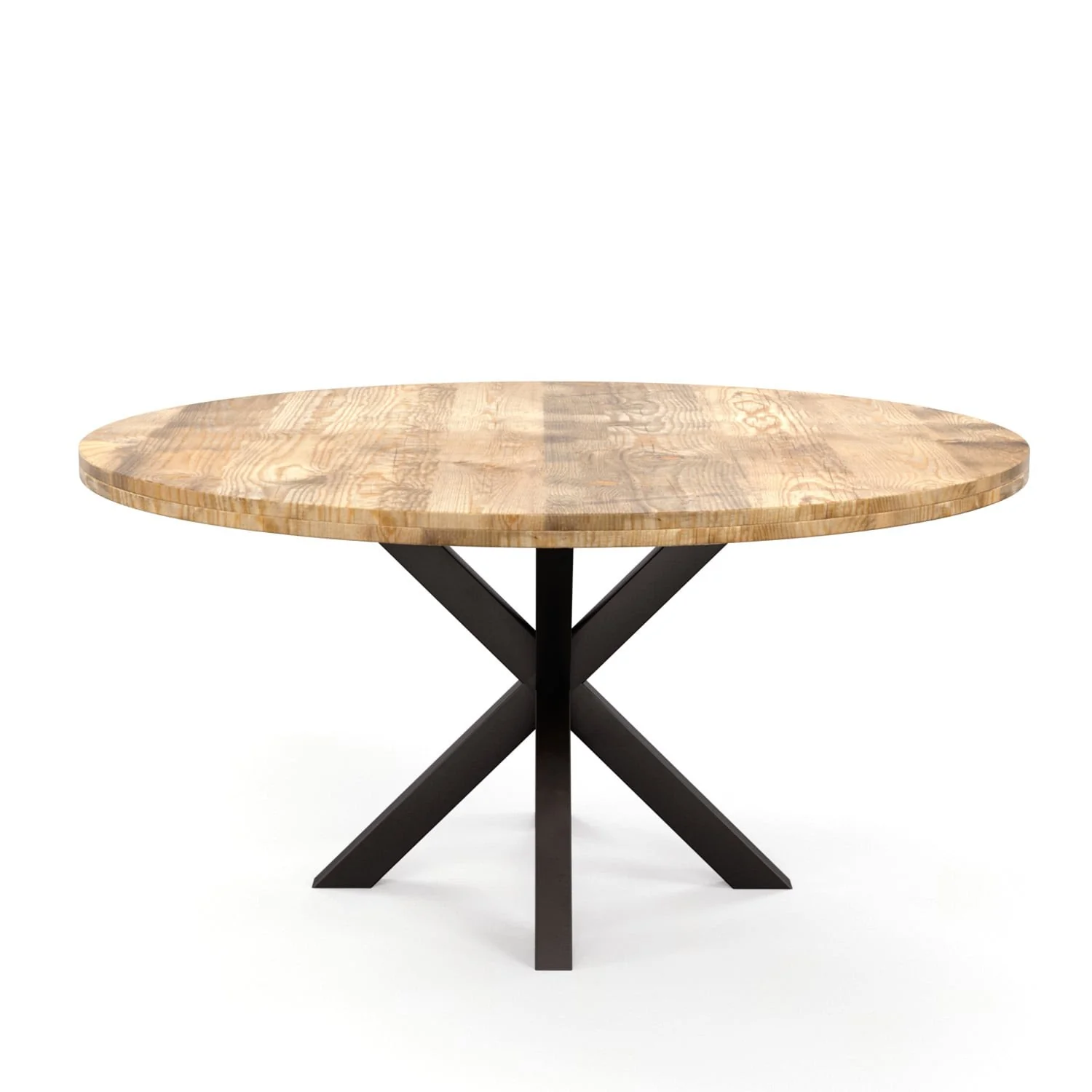 Grande Table à manger Ronde en bois massif- naturel/noir, EP4,5CM - FLAVIA - Image 13