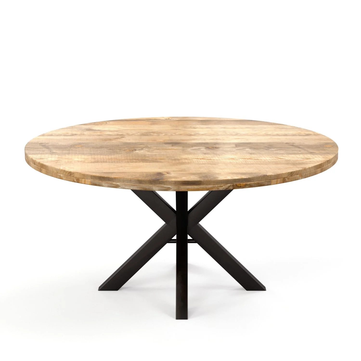 Grande Table à manger Ronde en bois massif- naturel/noir, EP4,5CM - FLAVIA - Image 14