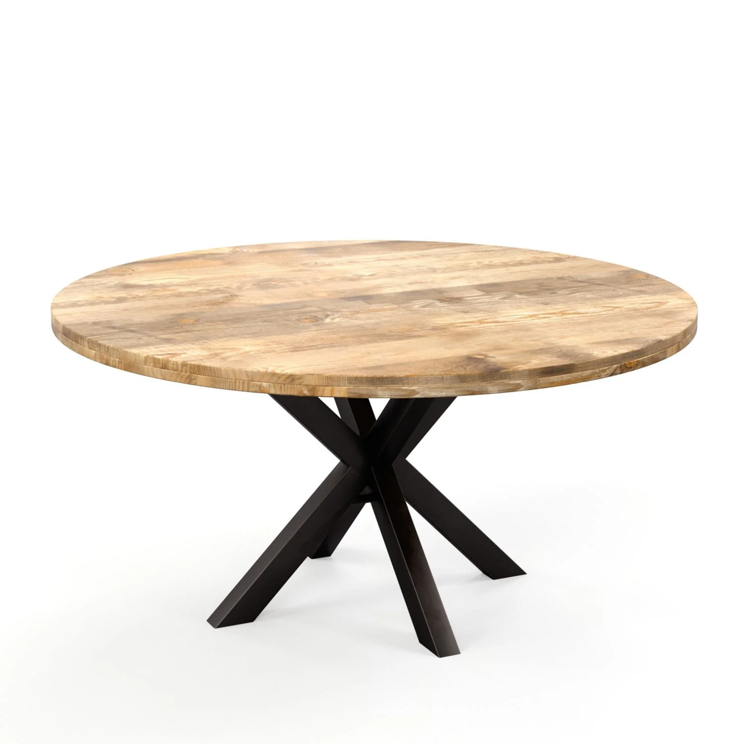 Grande Table à manger Ronde en bois massif- naturel/noir, EP4,5CM - FLAVIA - Image 15