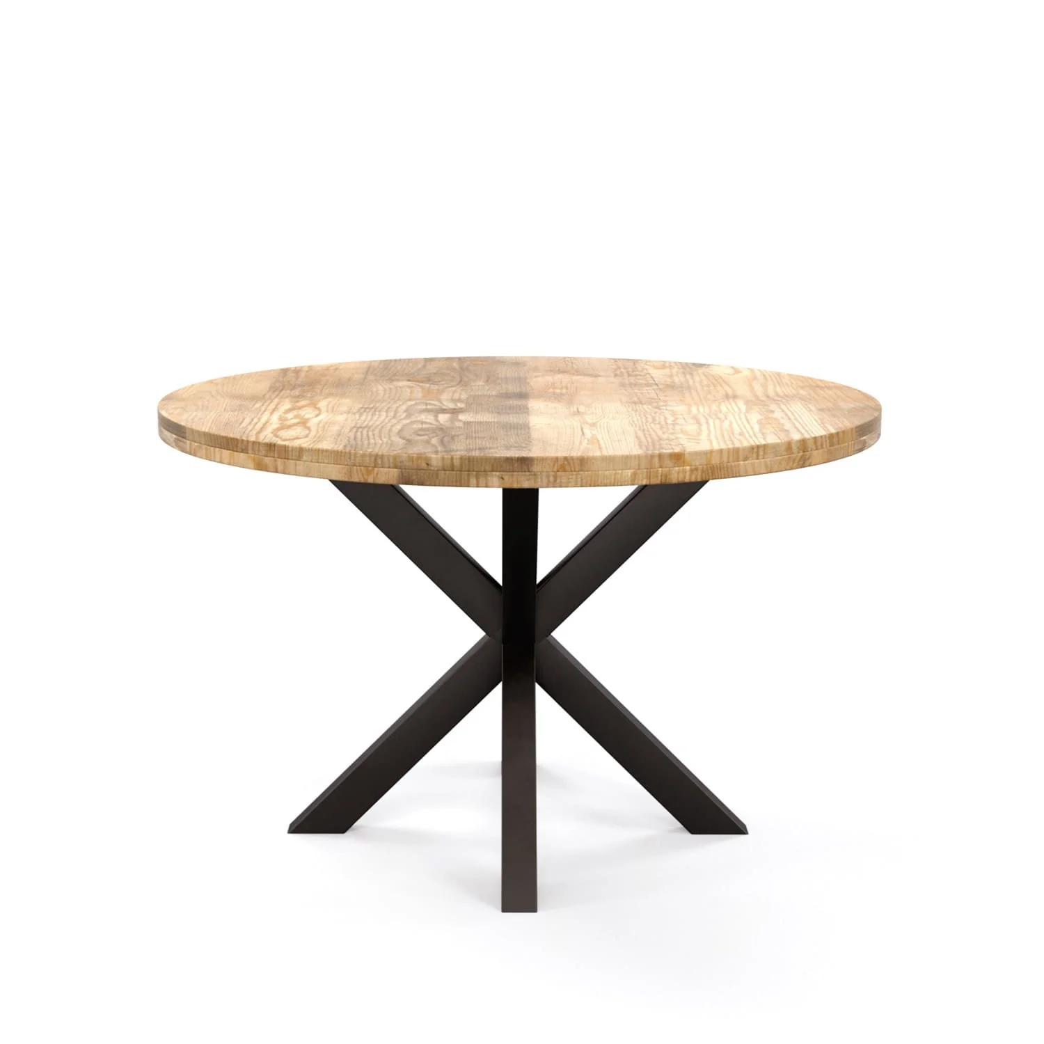 Grande Table à manger Ronde en bois massif- naturel/noir, EP4,5CM - FLAVIA - Image 17
