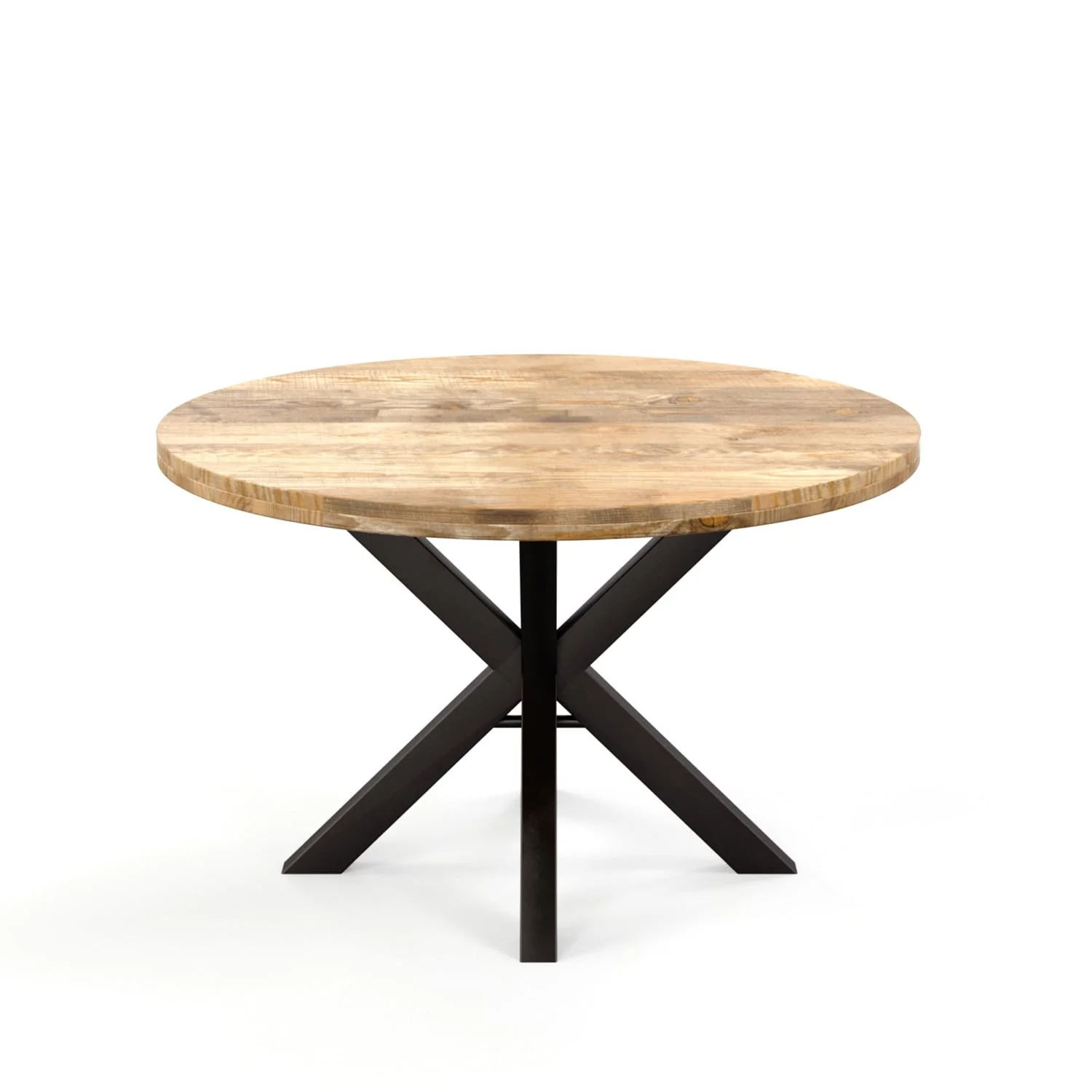Grande Table à manger Ronde en bois massif- naturel/noir, EP4,5CM - FLAVIA - Image 18