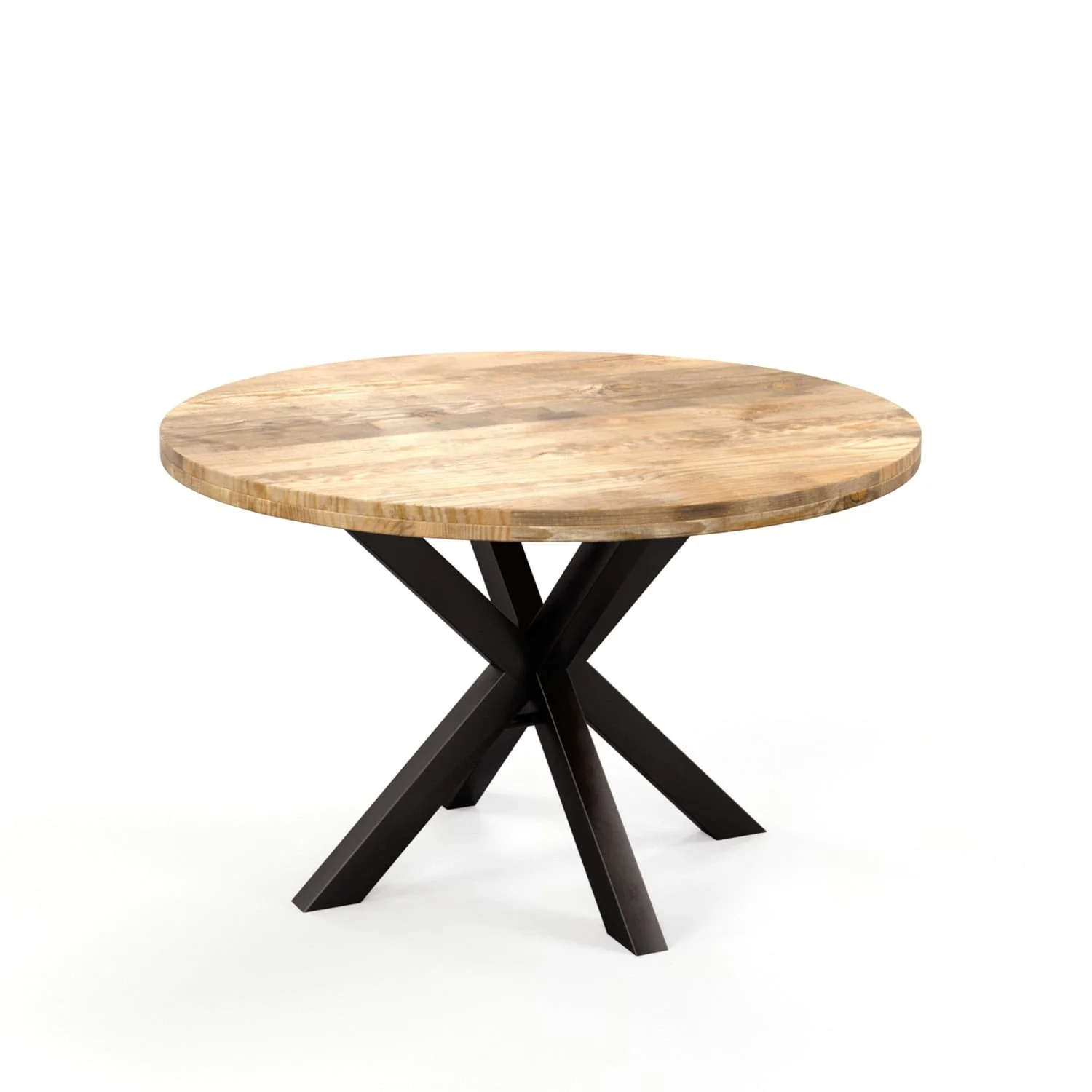 Grande Table à manger Ronde en bois massif- naturel/noir, EP4,5CM - FLAVIA - Image 19