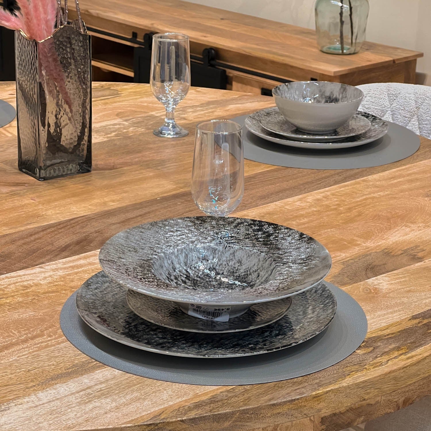 Grande Table à manger Ronde en bois massif- naturel/noir, EP4,5CM - FLAVIA - Image 5