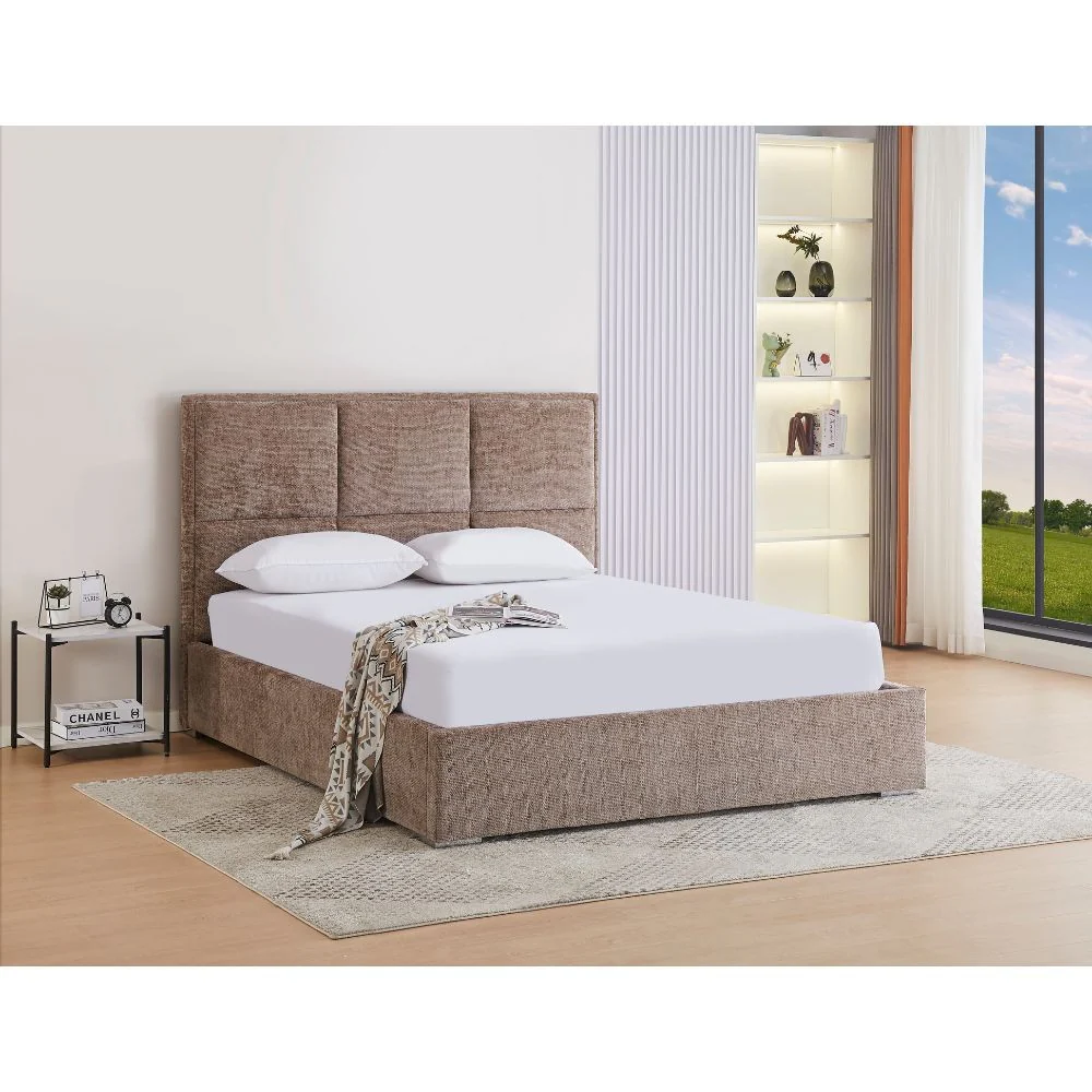 Lit double en tissu doux avec coffre rangement HAGA - Image 3