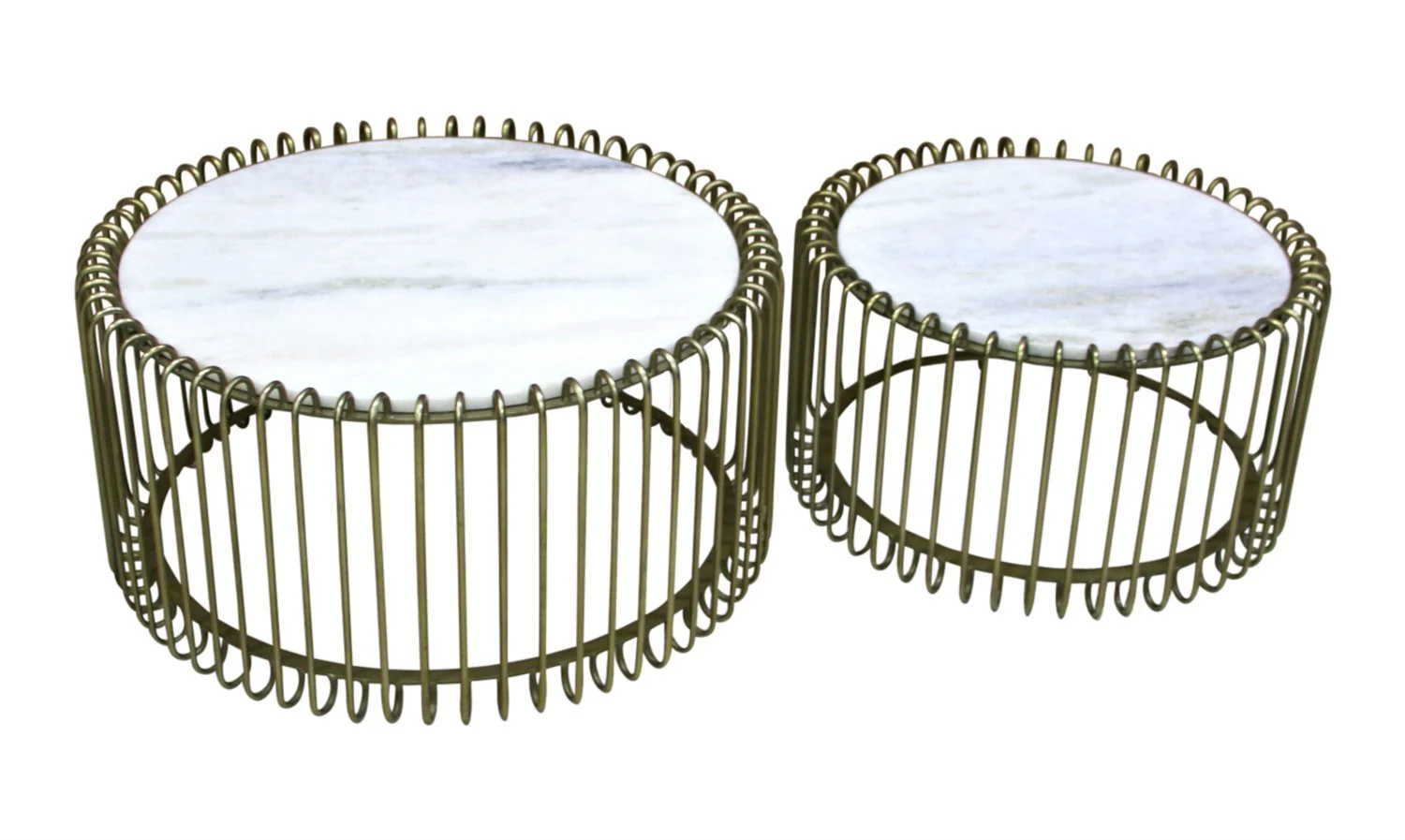 Set 2 tables basses filaires métal, plateau marbre, D70xH34CM/D60xH34CM - SIVAS - Image 10