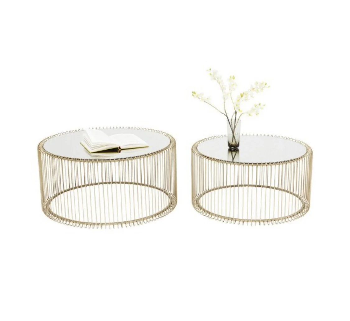 Set 2 tables basses filaires métal, plateau marbre, D70xH34CM/D60xH34CM - SIVAS - Image 12