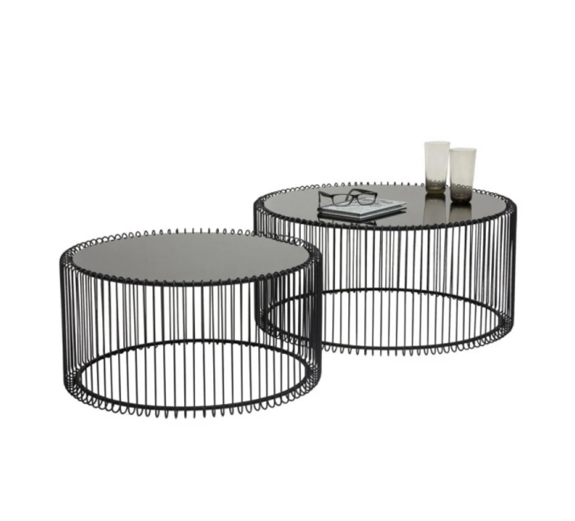 Set 2 tables basses filaires métal, plateau marbre, D70xH34CM/D60xH34CM - SIVAS - Image 15