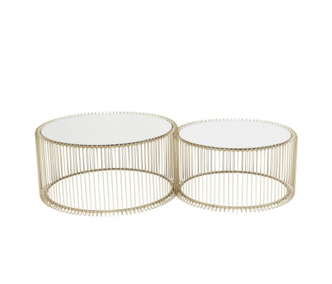 Set 2 tables basses filaires métal, plateau marbre, D70xH34CM/D60xH34CM - SIVAS - Image 20