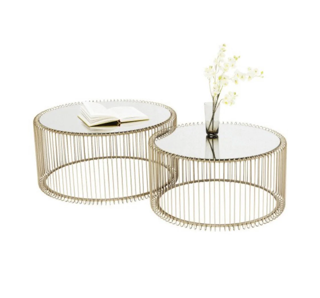 Set 2 tables basses filaires métal, plateau marbre, D70xH34CM/D60xH34CM - SIVAS - Image 21