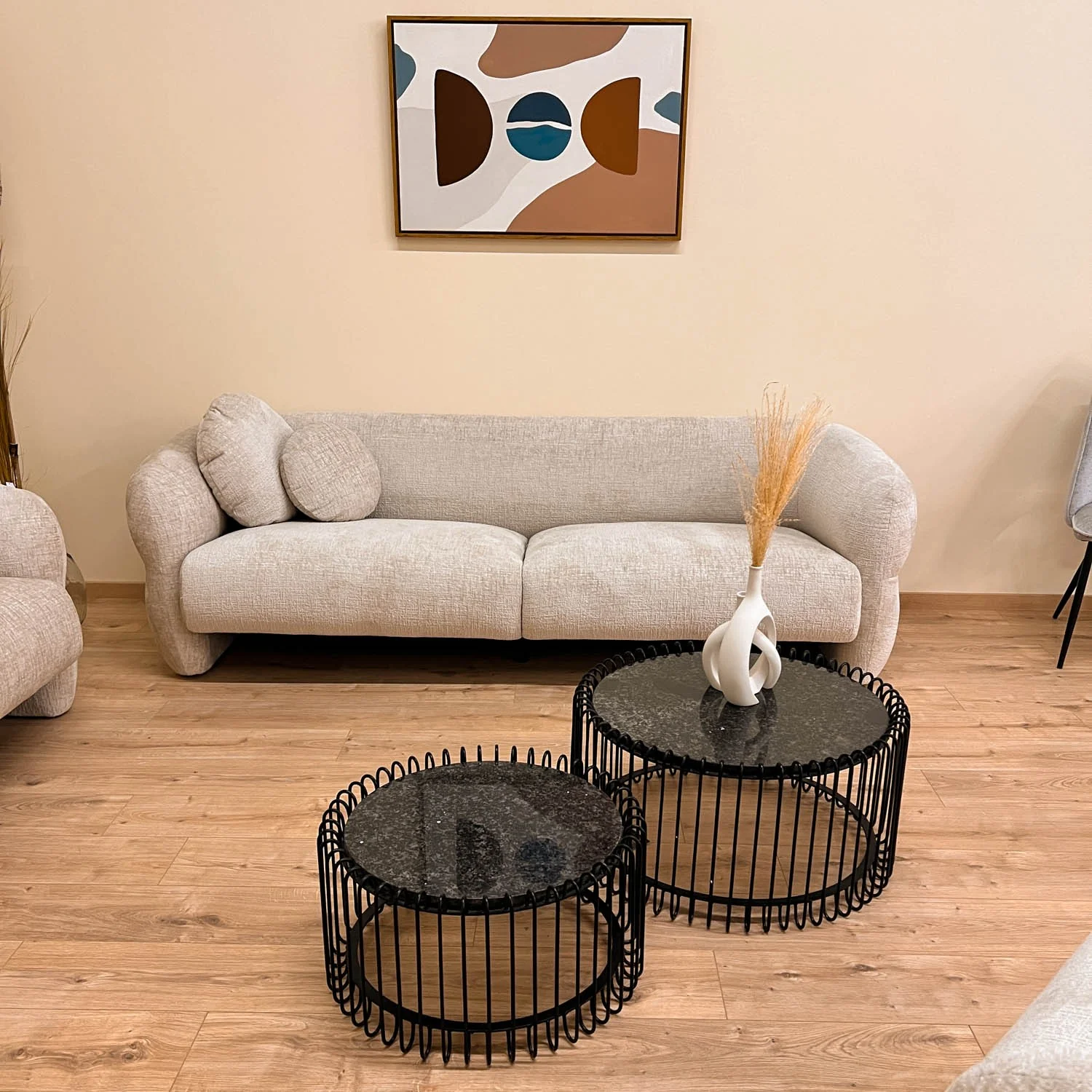 Set 2 tables basses filaires métal, plateau marbre, D70xH34CM/D60xH34CM - SIVAS - Image 28