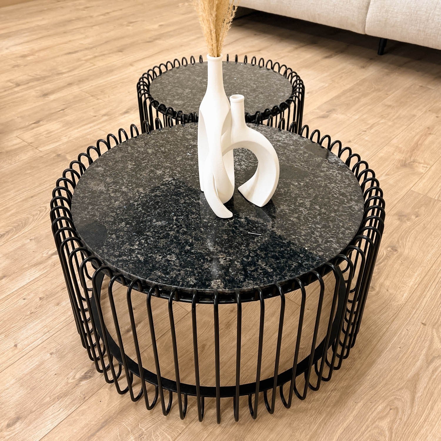 Set 2 tables basses filaires métal, plateau marbre, D70xH34CM/D60xH34CM - SIVAS - Image 29