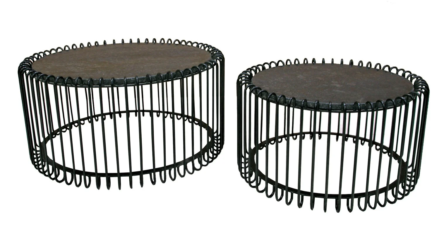 Set 2 tables basses filaires métal, plateau marbre, D70xH34CM/D60xH34CM - SIVAS - Image 3