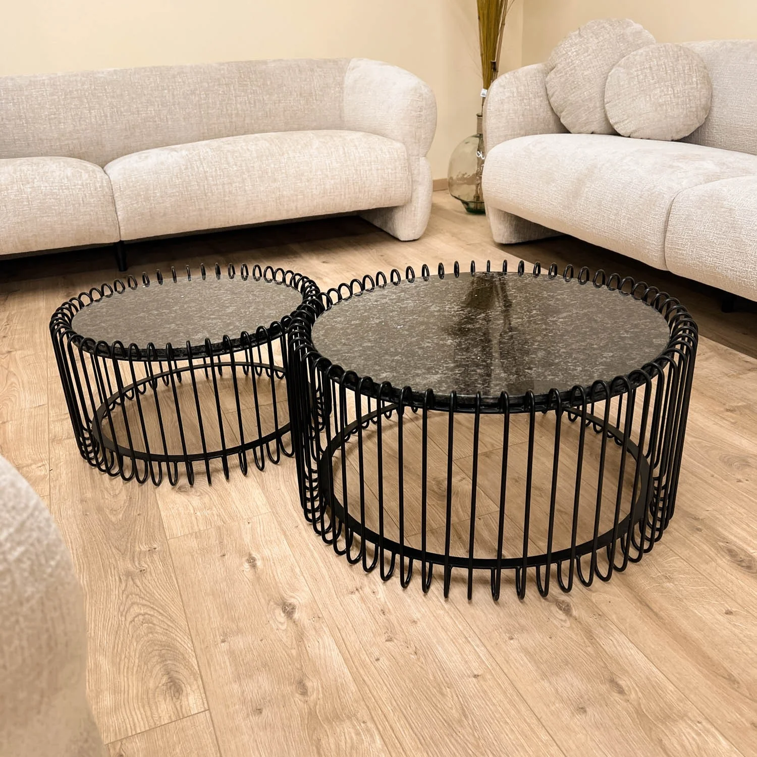 Set 2 tables basses filaires métal, plateau marbre, D70xH34CM/D60xH34CM - SIVAS - Image 30