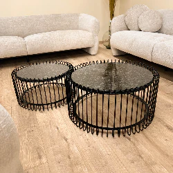 Set 2 tables basses filaires métal, plateau marbre, D70xH34CM/D60xH34CM - SIVAS - Image 33