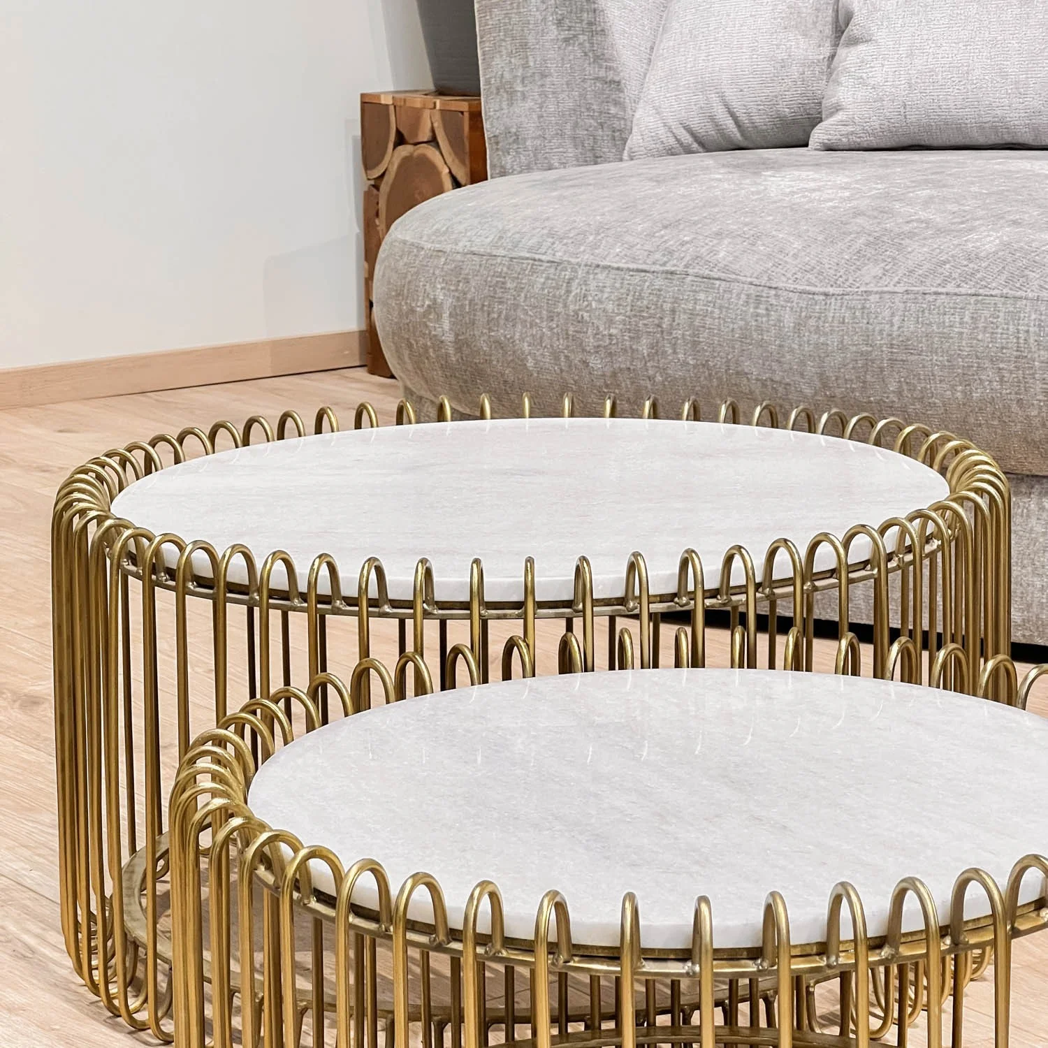 Set 2 tables basses filaires métal, plateau marbre, D70xH34CM/D60xH34CM - SIVAS - Image 34