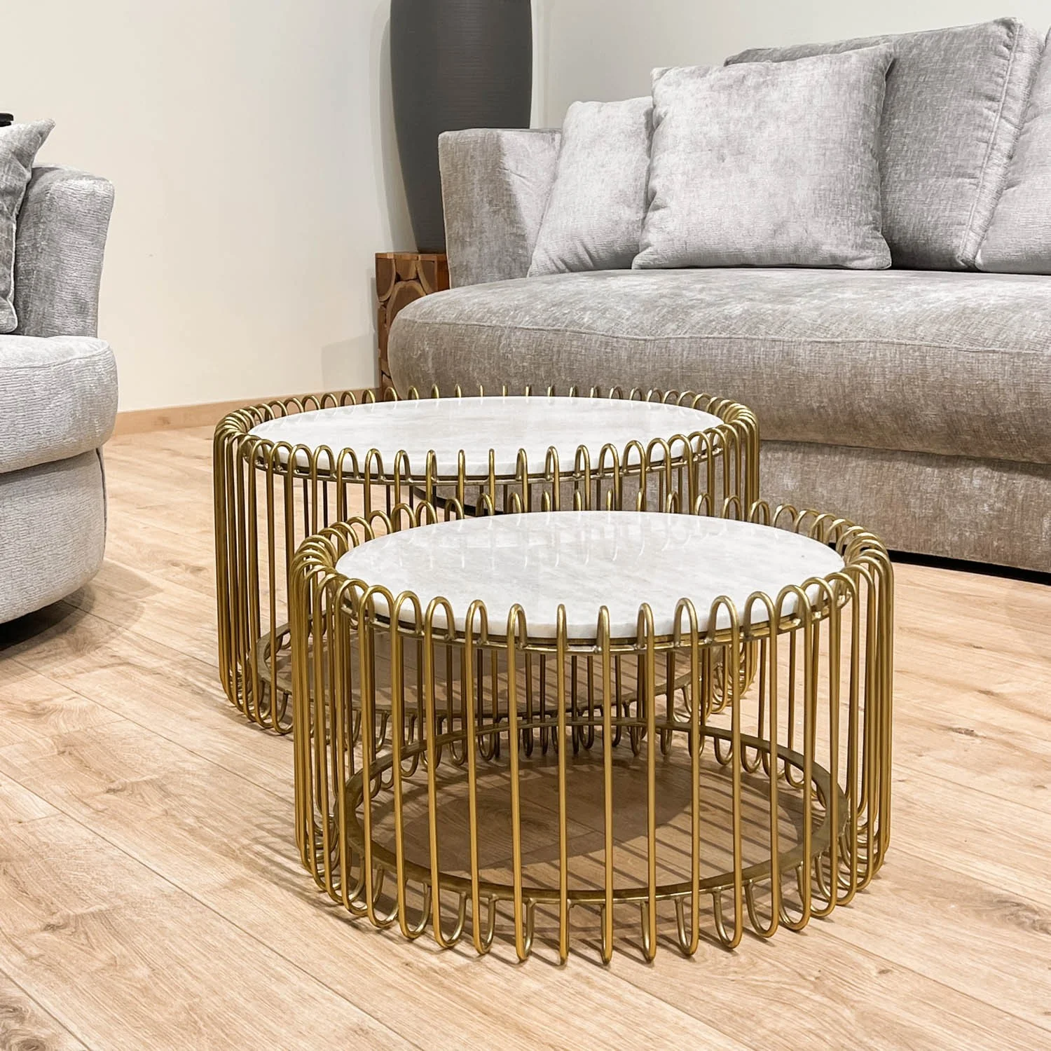 Set 2 tables basses filaires métal, plateau marbre, D70xH34CM/D60xH34CM - SIVAS - Image 35