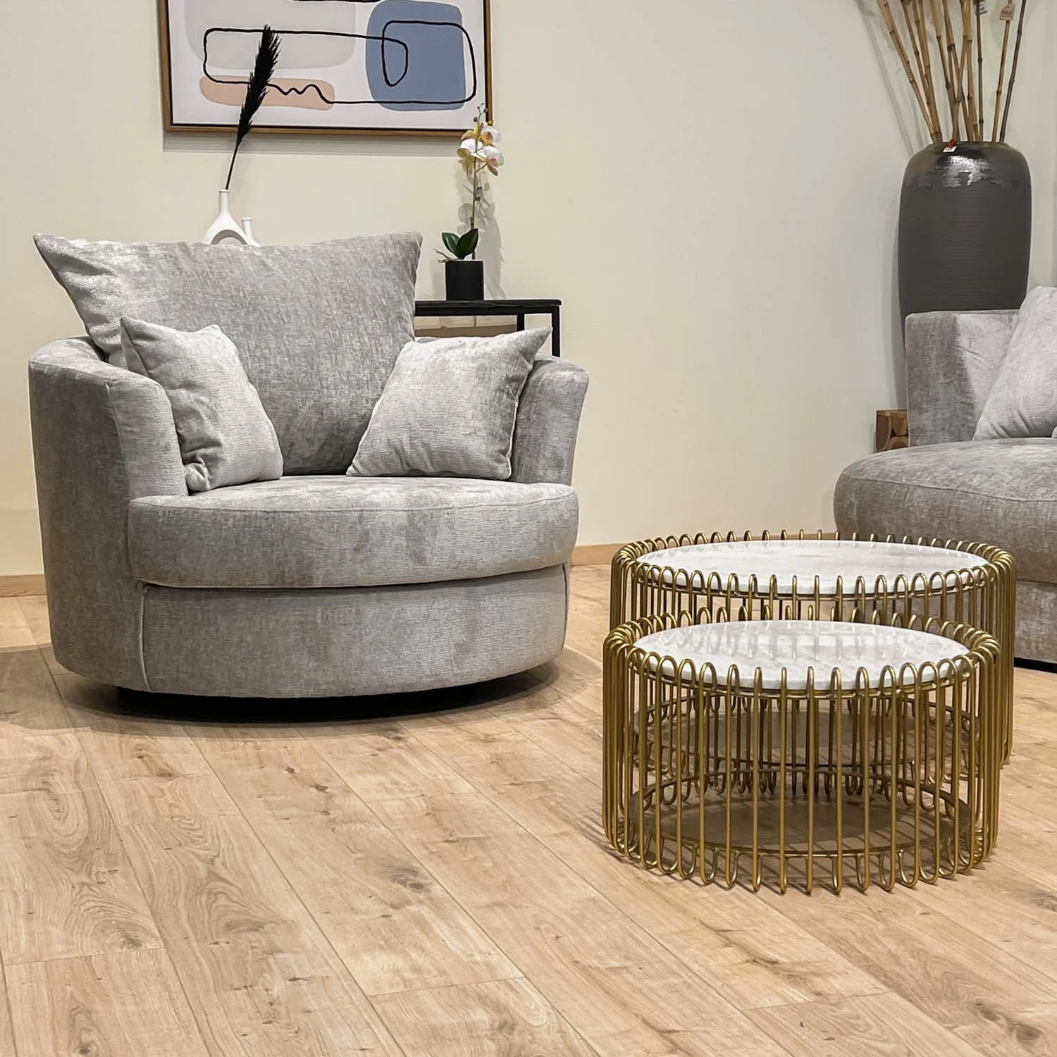 Set 2 tables basses filaires métal, plateau marbre, D70xH34CM/D60xH34CM - SIVAS - Image 37