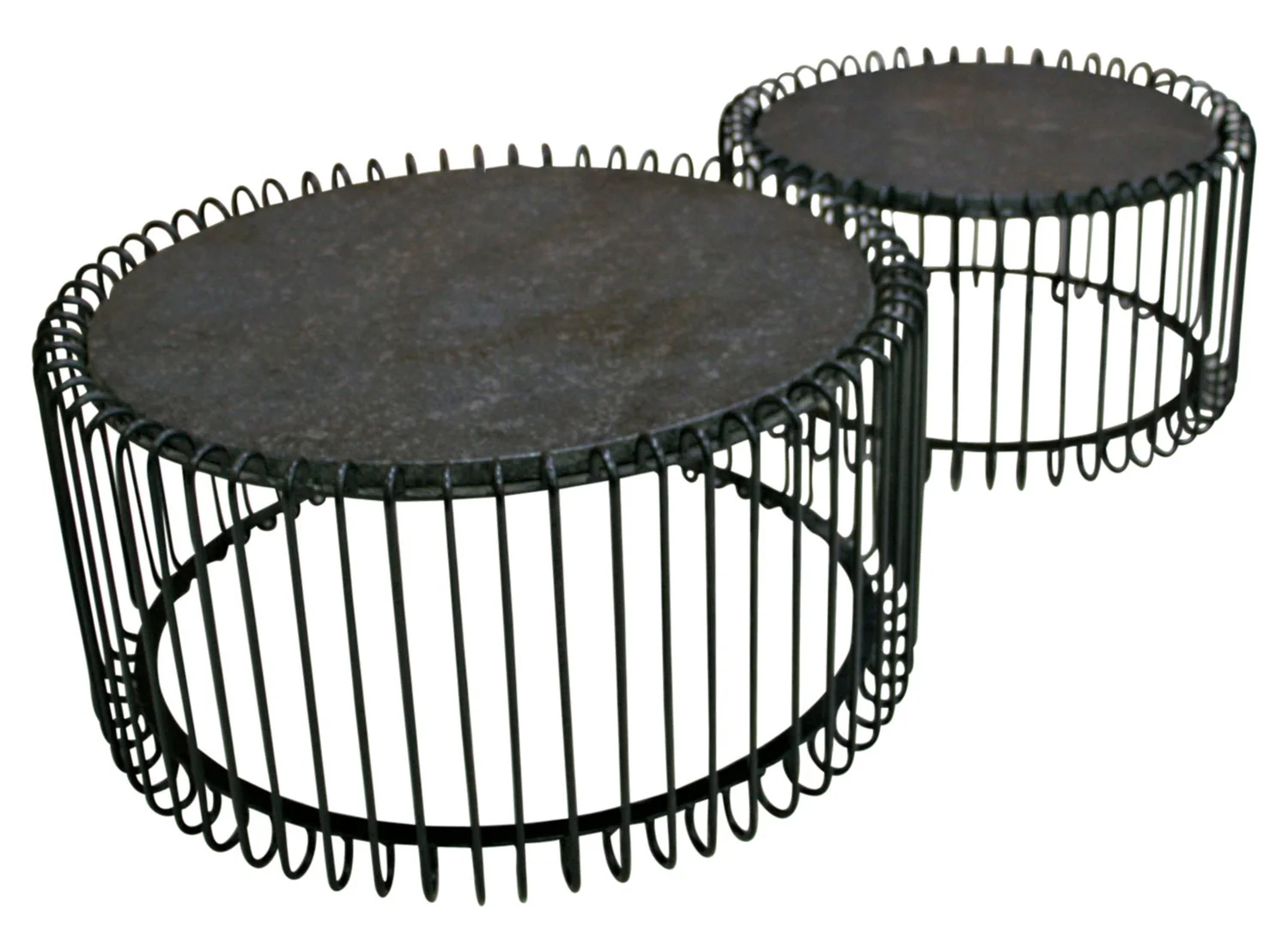 Set 2 tables basses filaires métal, plateau marbre, D70xH34CM/D60xH34CM - SIVAS - Image 5