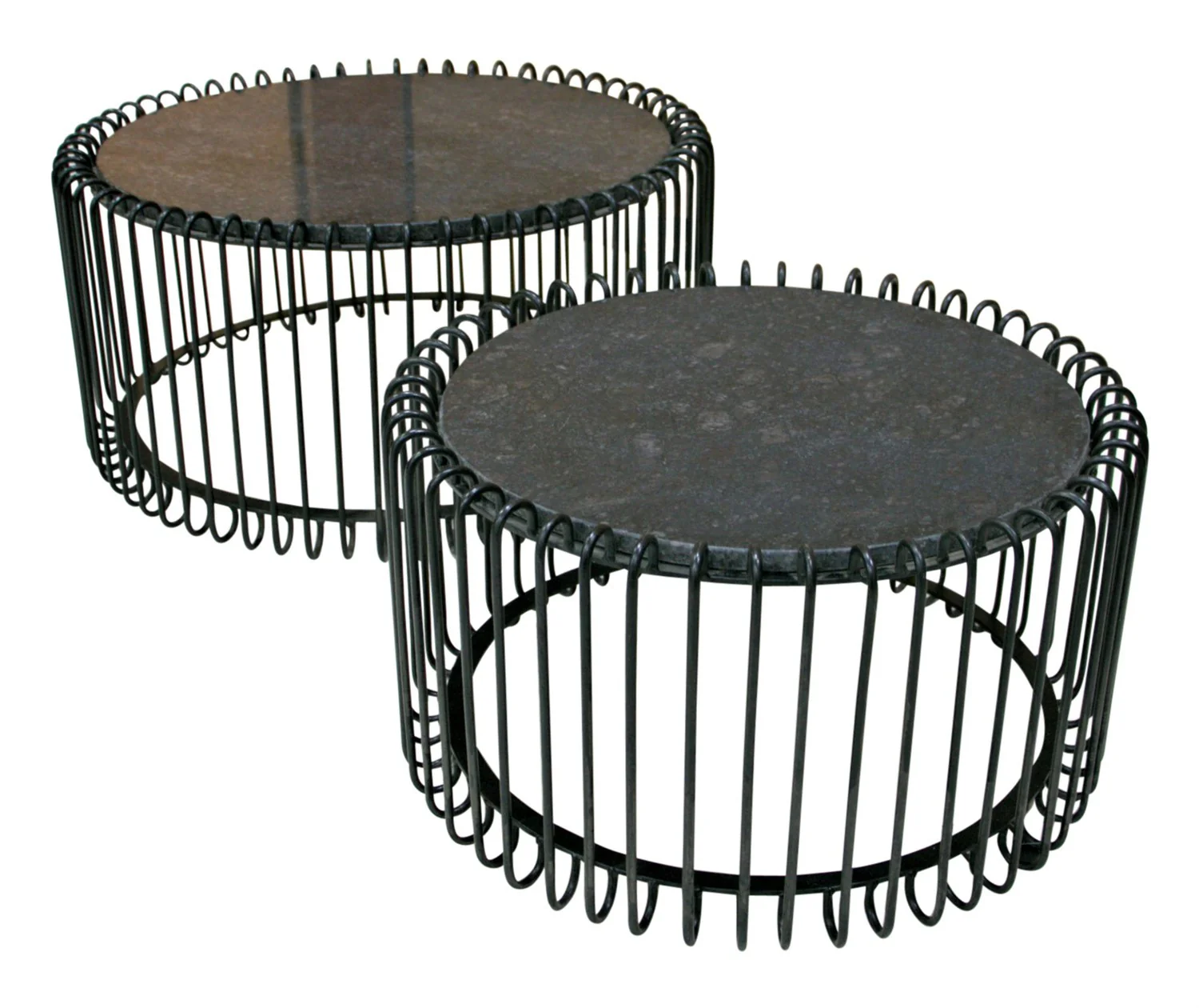 Set 2 tables basses filaires métal, plateau marbre, D70xH34CM/D60xH34CM - SIVAS - Image 6