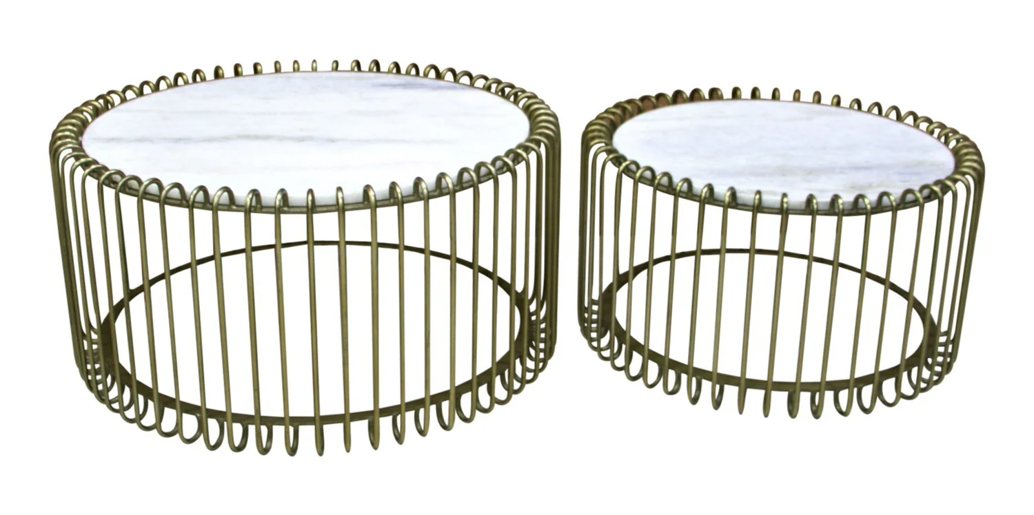 Set 2 tables basses filaires métal, plateau marbre, D70xH34CM/D60xH34CM - SIVAS - Image 7