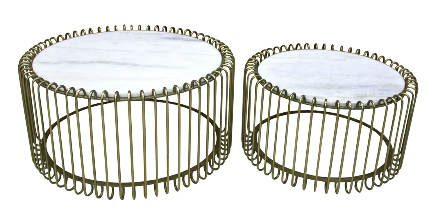 Set 2 tables basses filaires métal, plateau marbre, D70xH34CM/D60xH34CM - SIVAS - Image 8