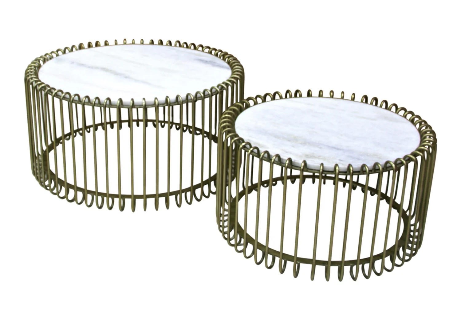 Set 2 tables basses filaires métal, plateau marbre, D70xH34CM/D60xH34CM - SIVAS - Image 9