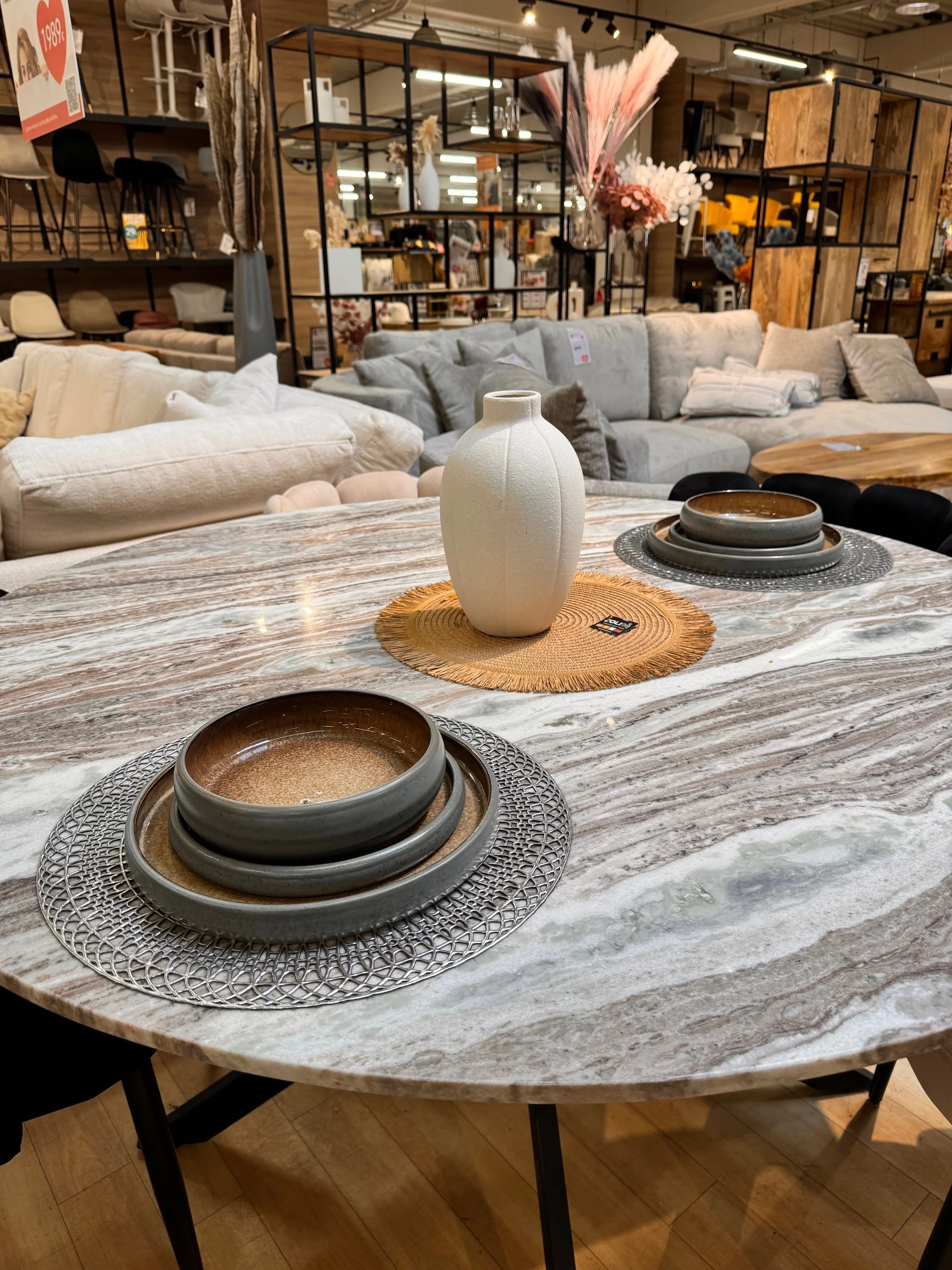 Table de salle à manger ronde avec plateau en marbre, H76 cm-VENISE - Image 10