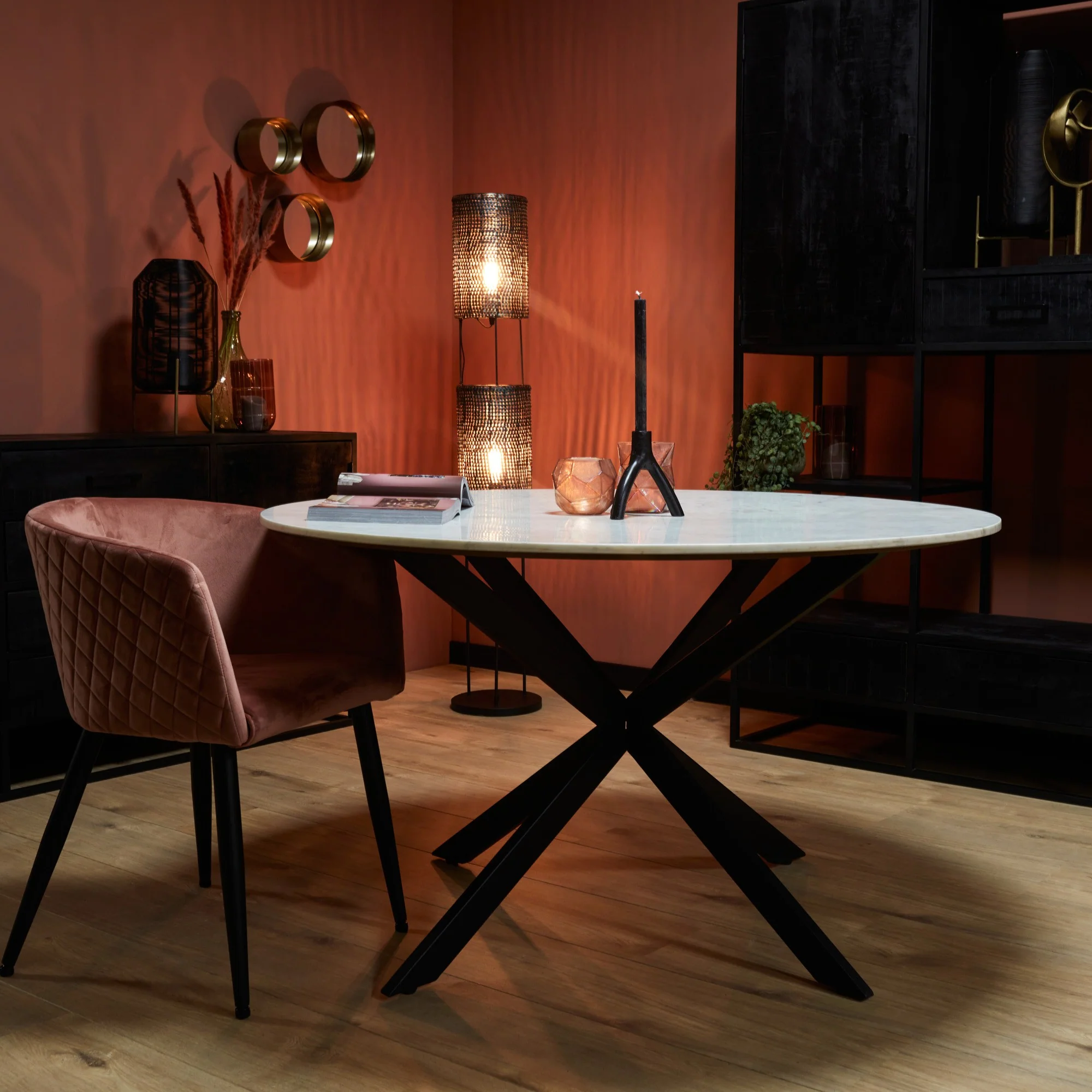 Table de salle à manger ronde avec plateau en marbre, H76 cm-VENISE - Image 5